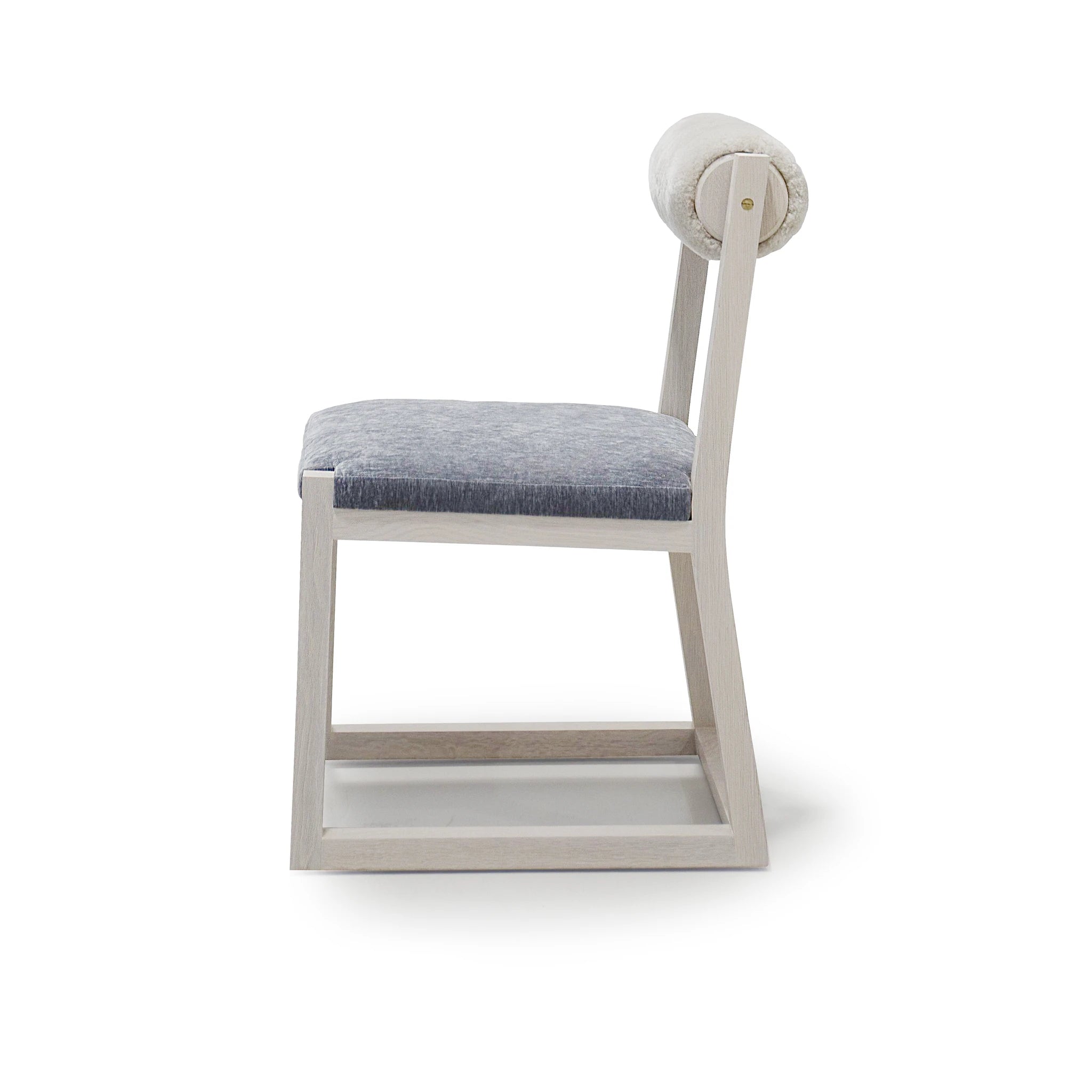 As Shown: in Lincoln Slate seat and Dusty Beige Shearling back. Oak finished in Mint White Super White.