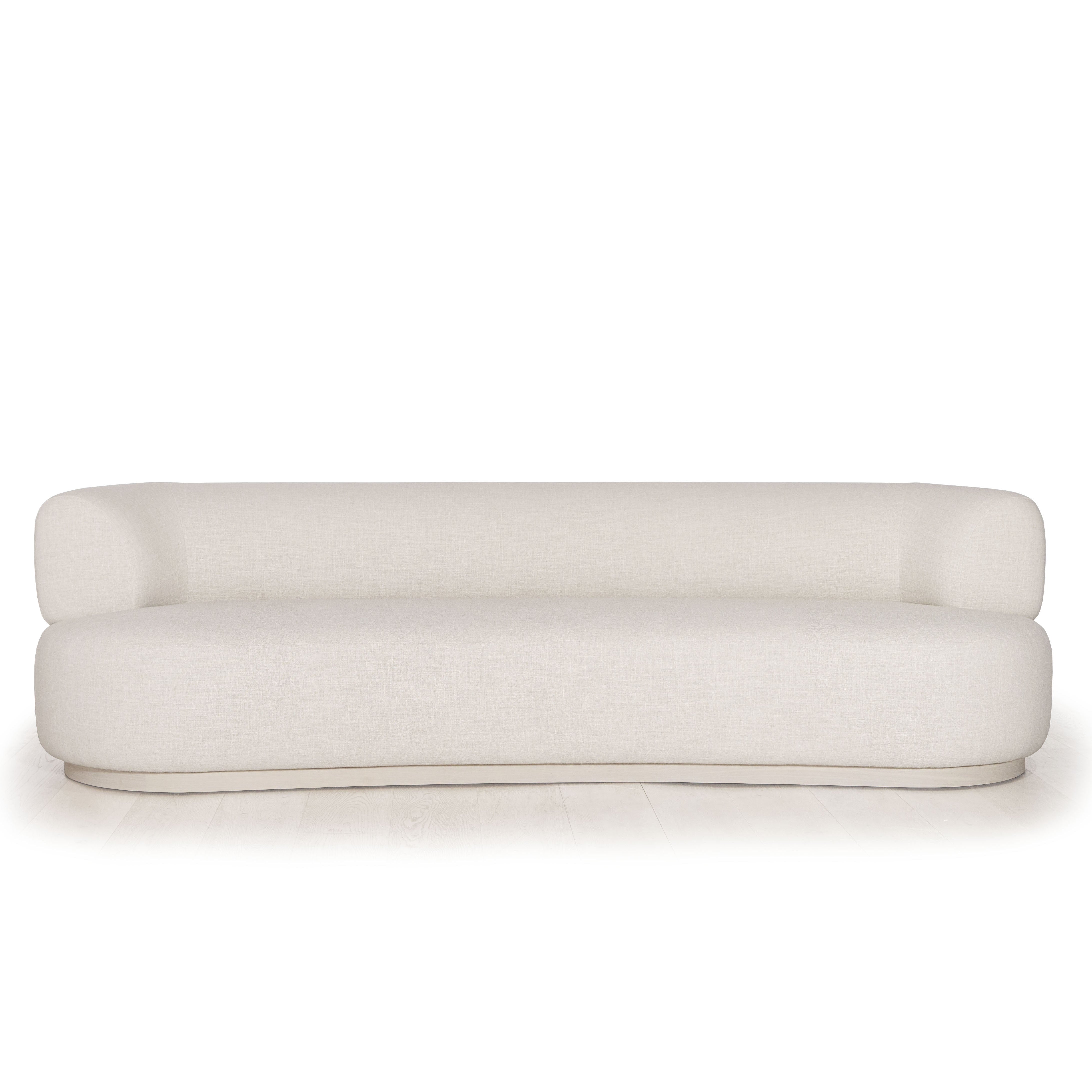 Atwater sofa, Muskoka Living Collection - Belgian Oatmeal, oak finished in Alpaca White Smoke.