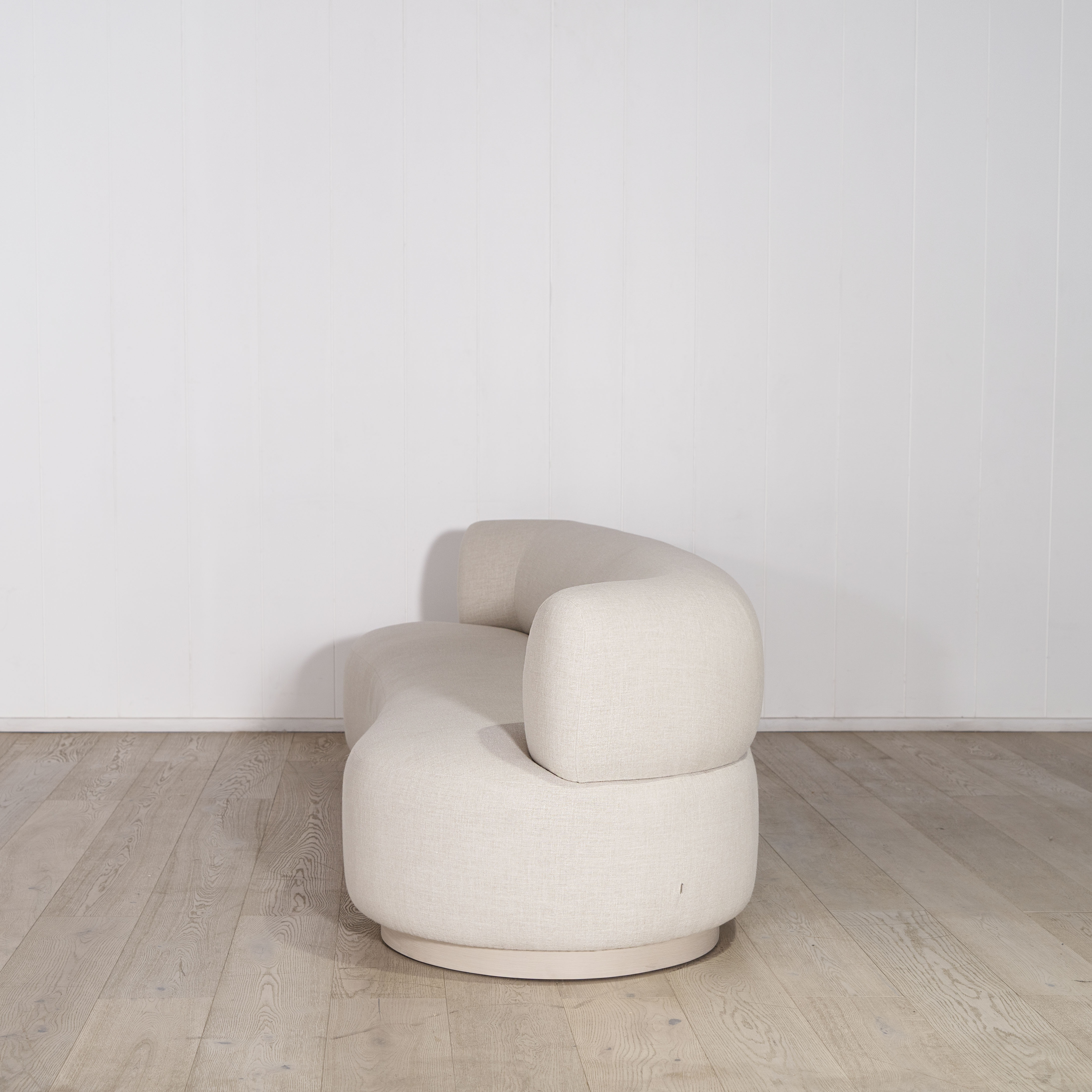 Atwater sofa, Muskoka Living Collection - Belgian Oatmeal, oak finished in Alpaca White Smoke.