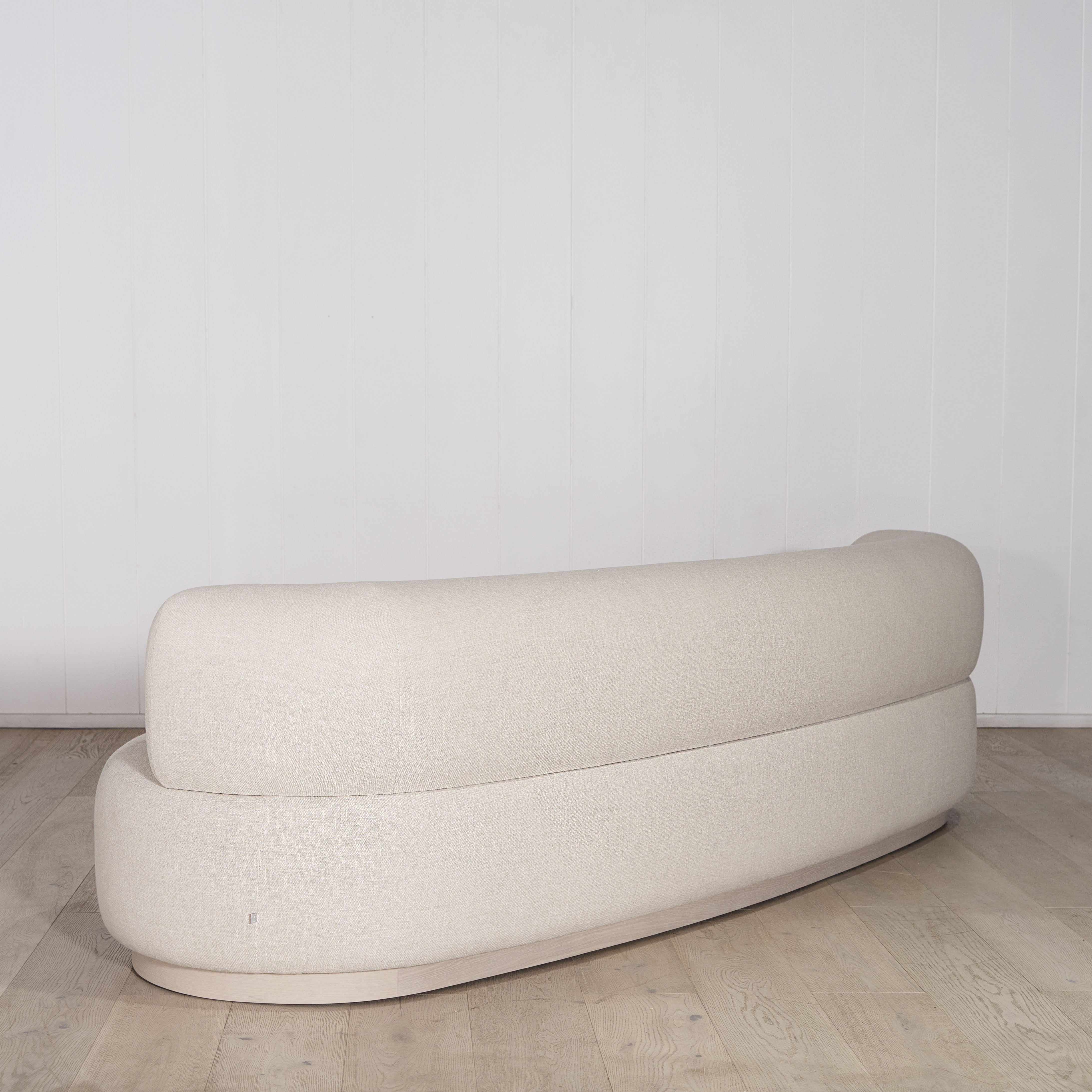 Atwater sofa, Muskoka Living Collection - Belgian Oatmeal, oak finished in Alpaca White Smoke.