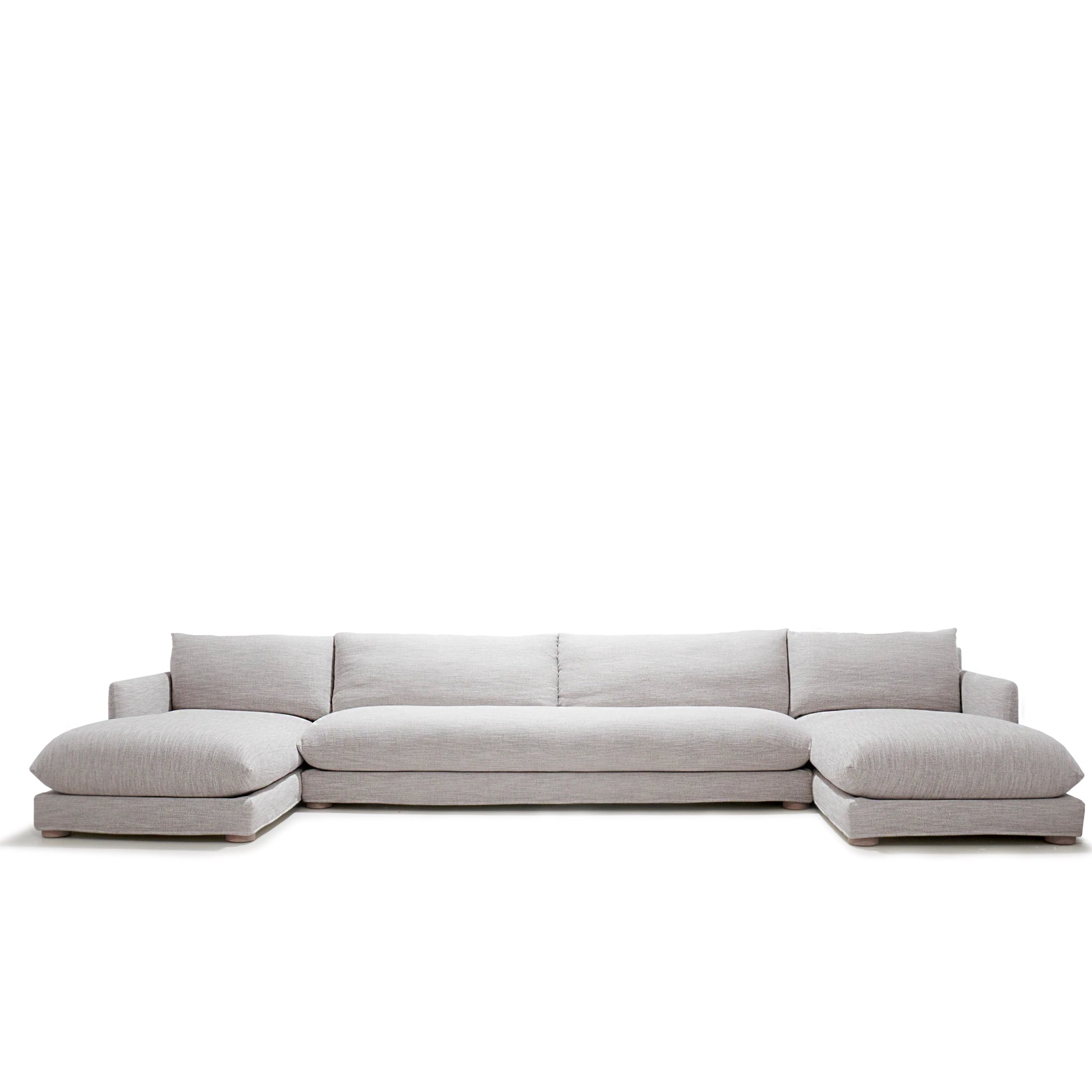 As Shown: in slipcovered Belgian Mulberry. And custom size, Belgian Fog.