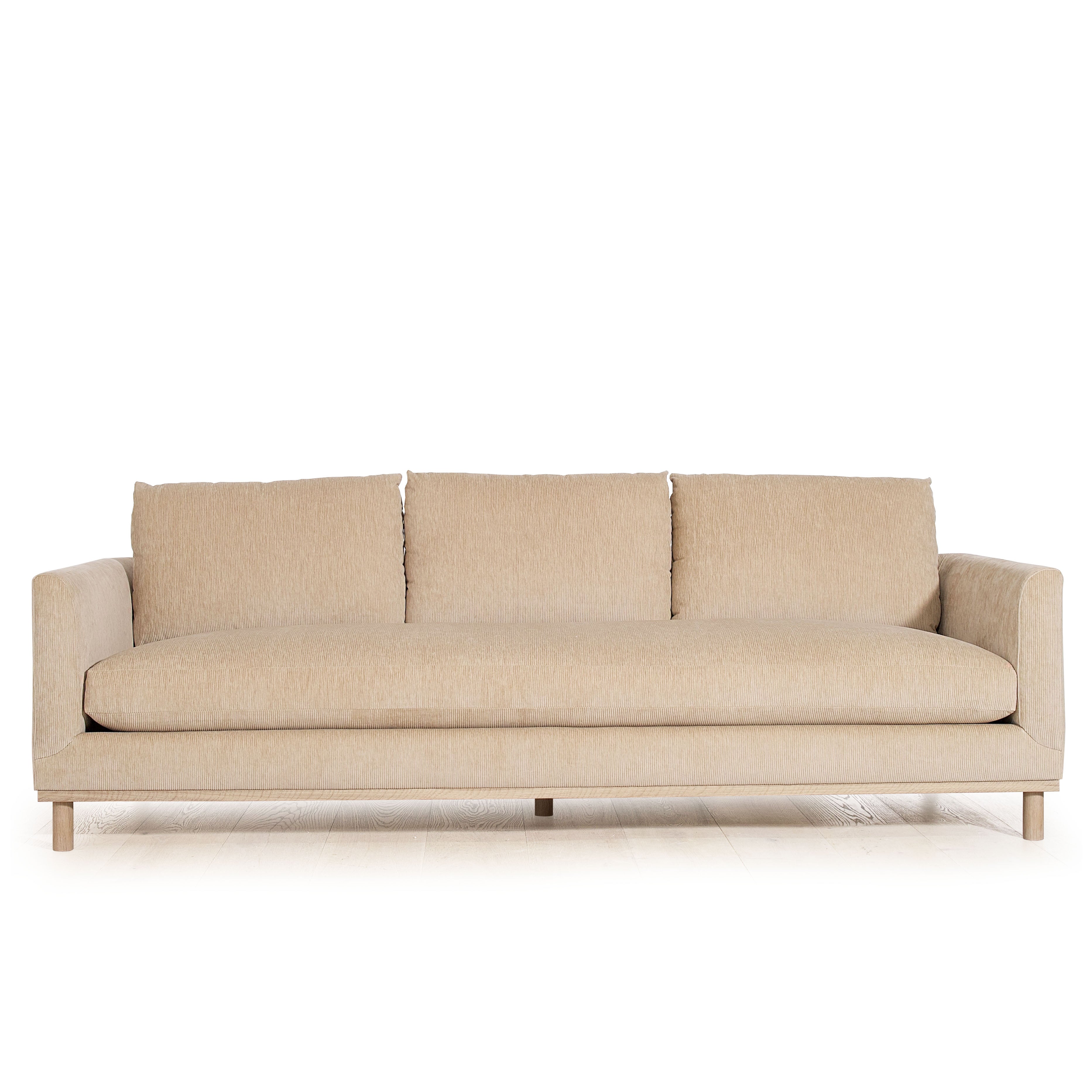 As Shown: 110"W x 38"D x 34"H | Style: Upholstered | Fabric: Mila Cashew | Finish: Natural