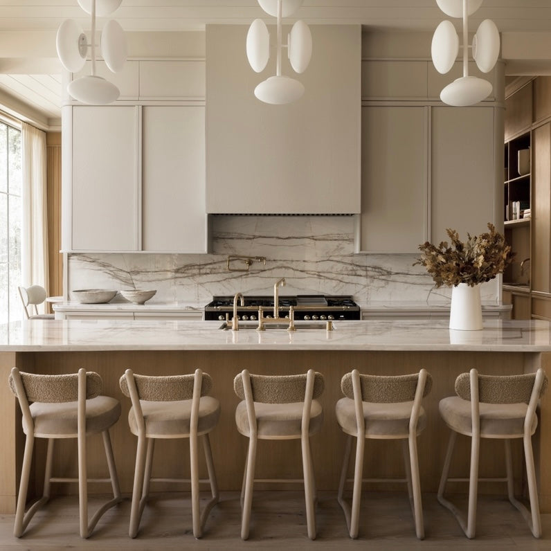 As Shown: 19"W x 21"D x 33"H | Style: Upholstered | Fabric: Sheepskin Toast Sky Linen Seat | Finish: Sand