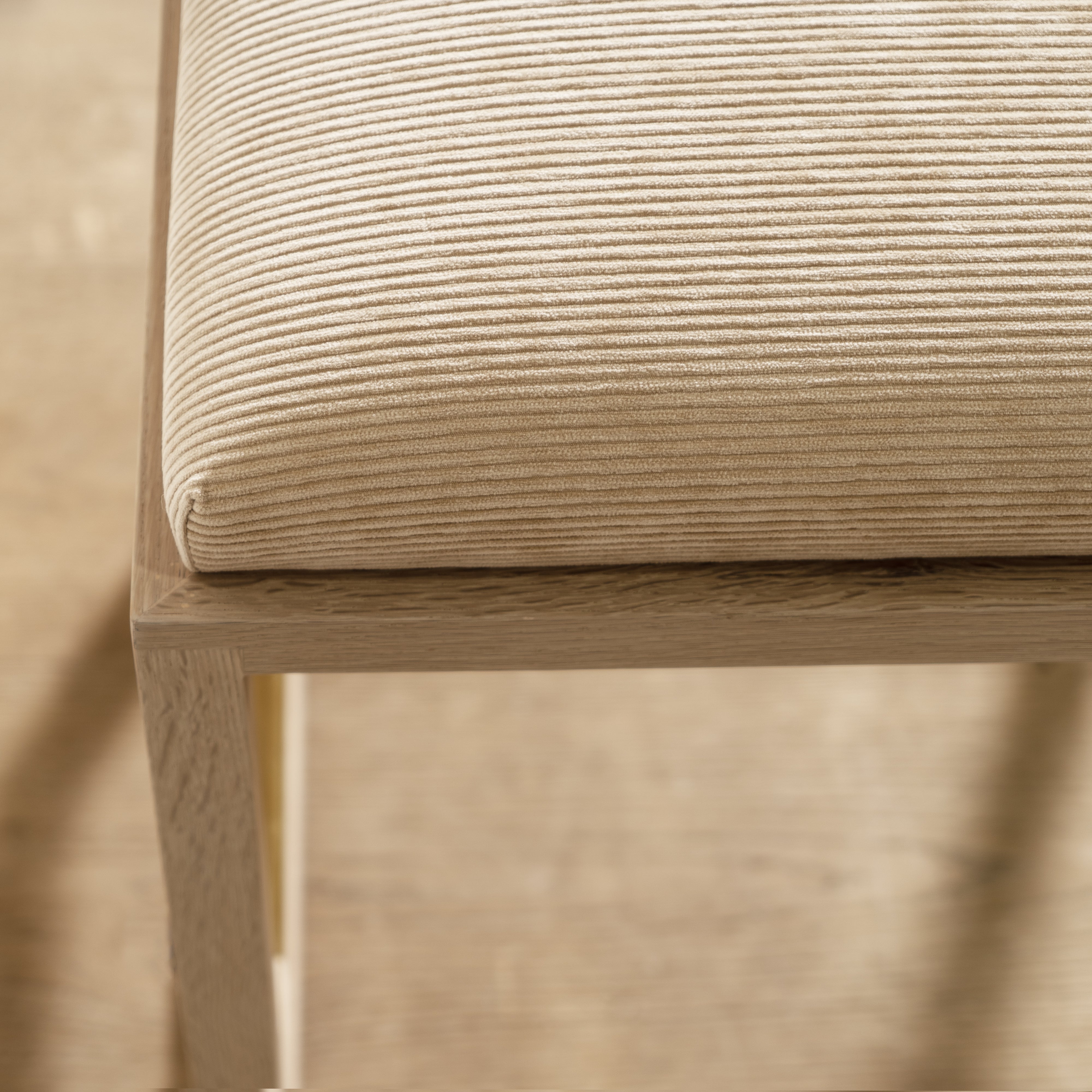 As Shown: in Mila Cashew, Mint White Natural finish.