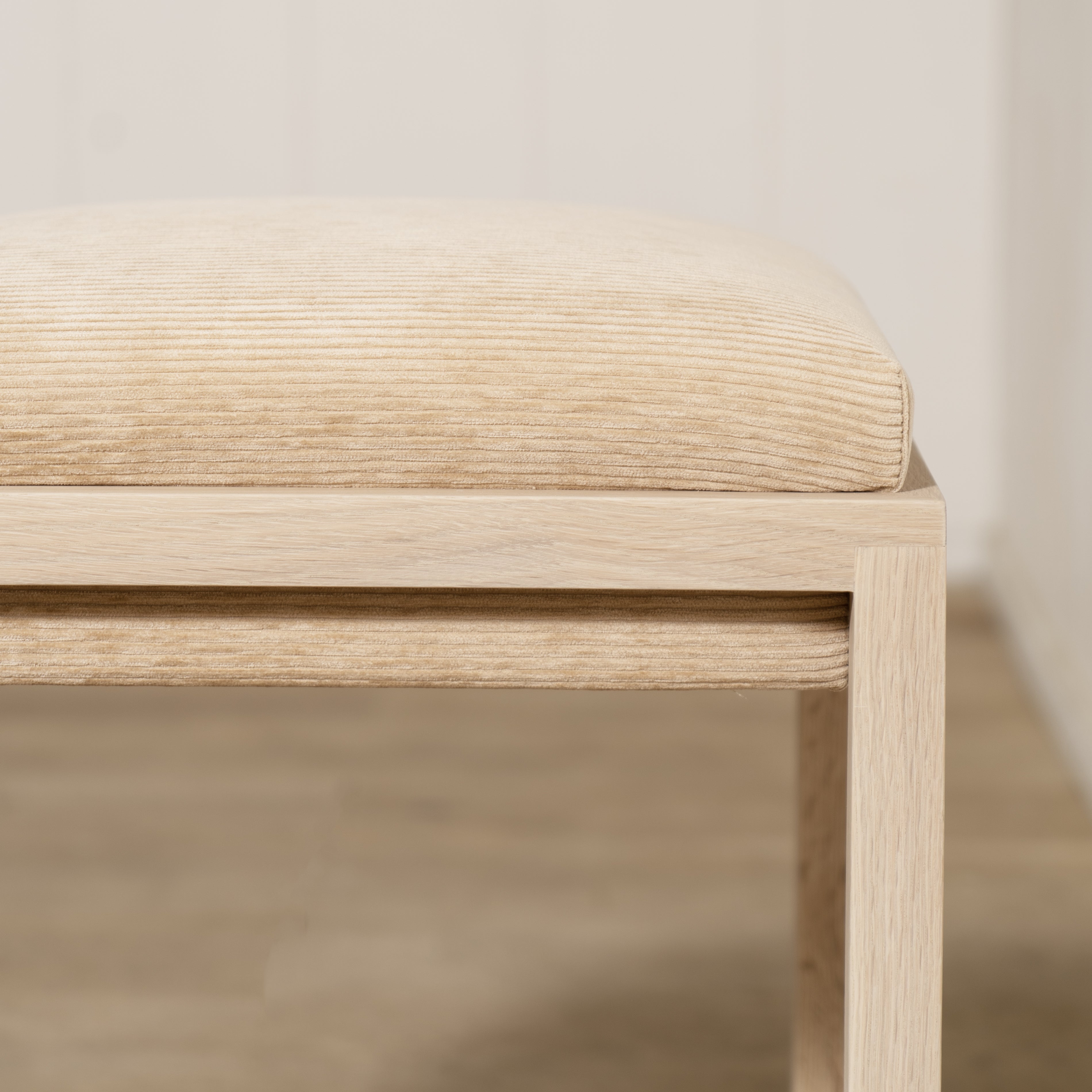 As Shown: in Mila Cashew, Mint White Natural finish.