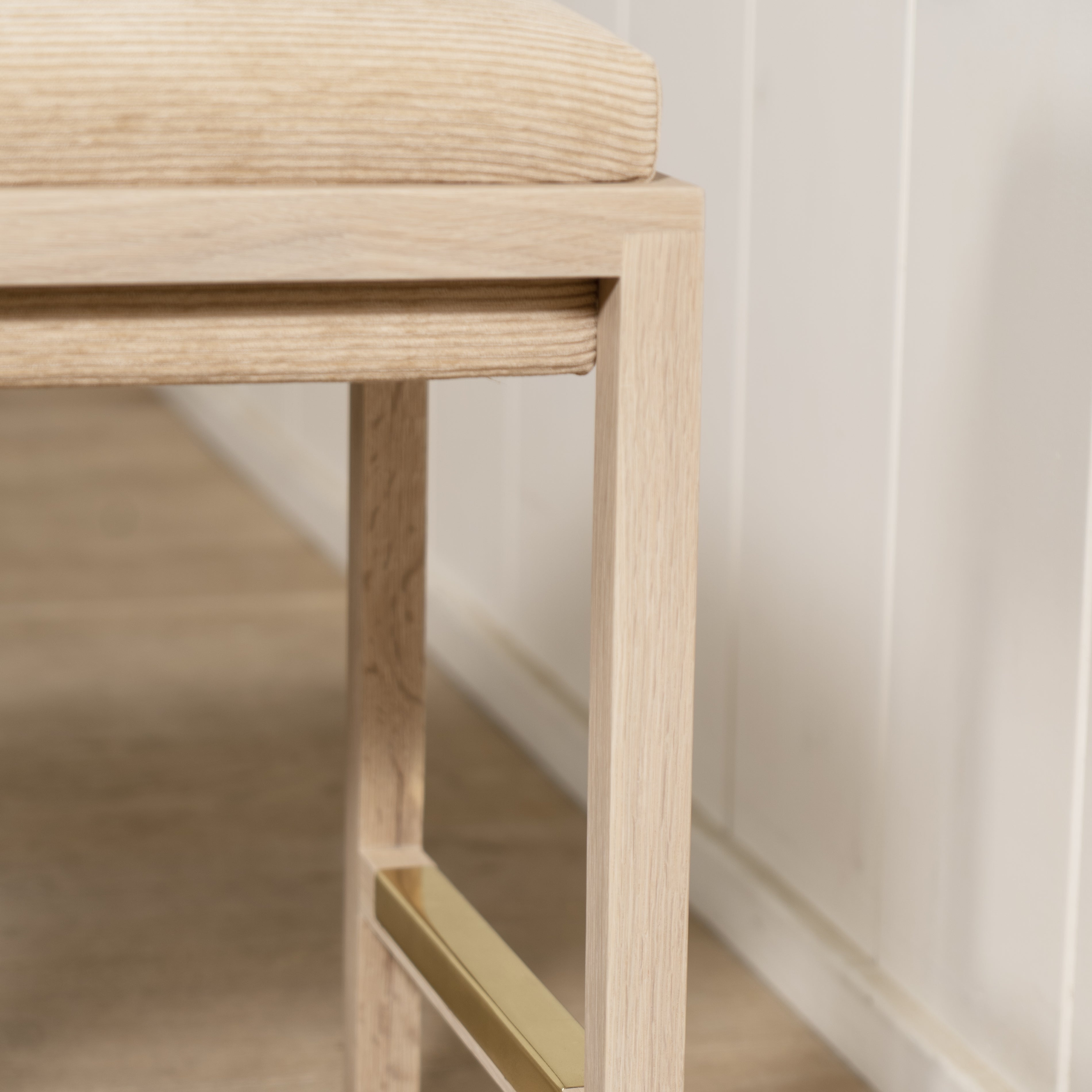 As Shown: in Mila Cashew, Mint White Natural finish.