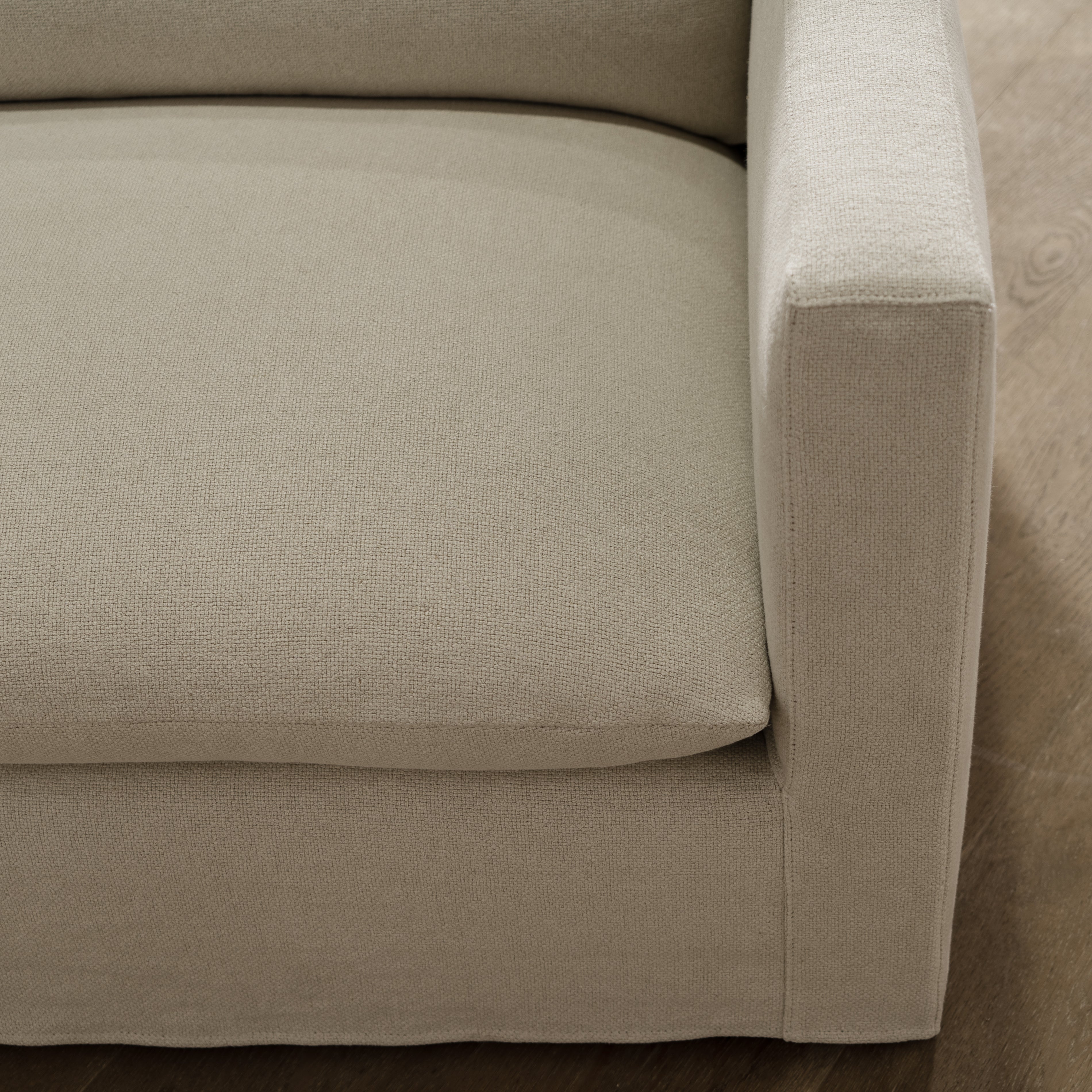 As Shown: Slipcovered in Frame Natural with a 2 over 2 Cushion Configuration