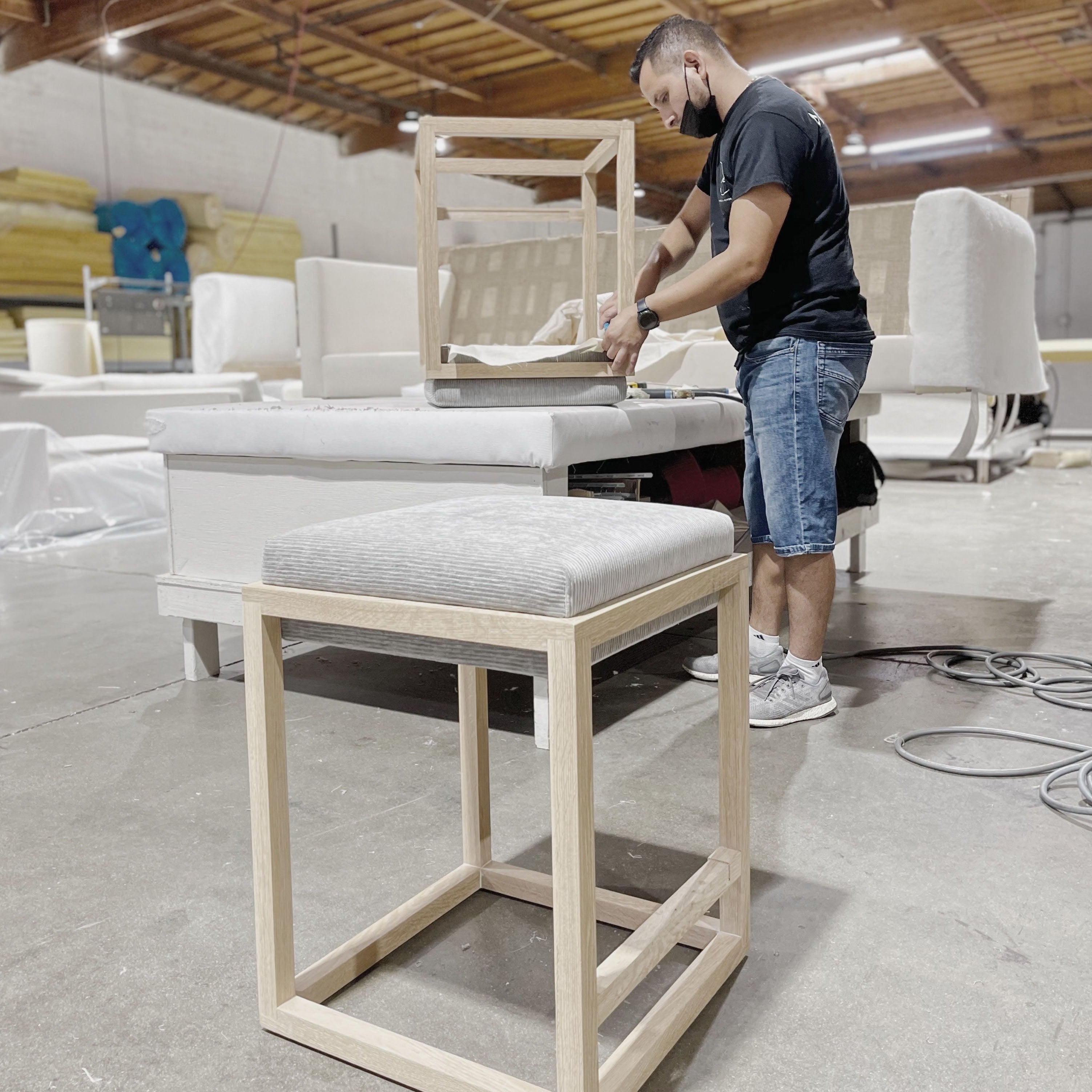 As Shown: in Mila Cashew, Mint White Natural finish.