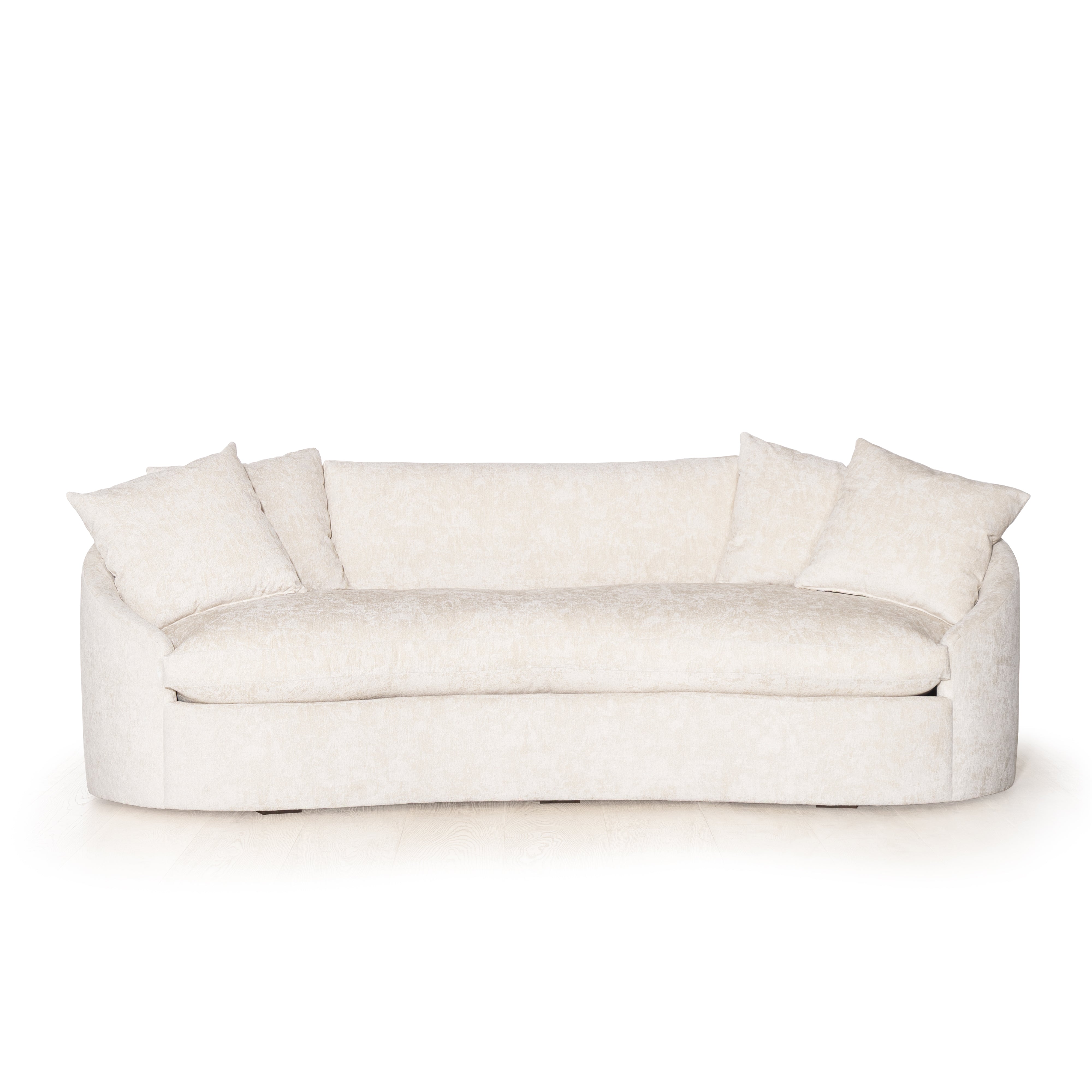 As Shown: in upholstered Zion Custard, oak legs finished in Mint White Natural.