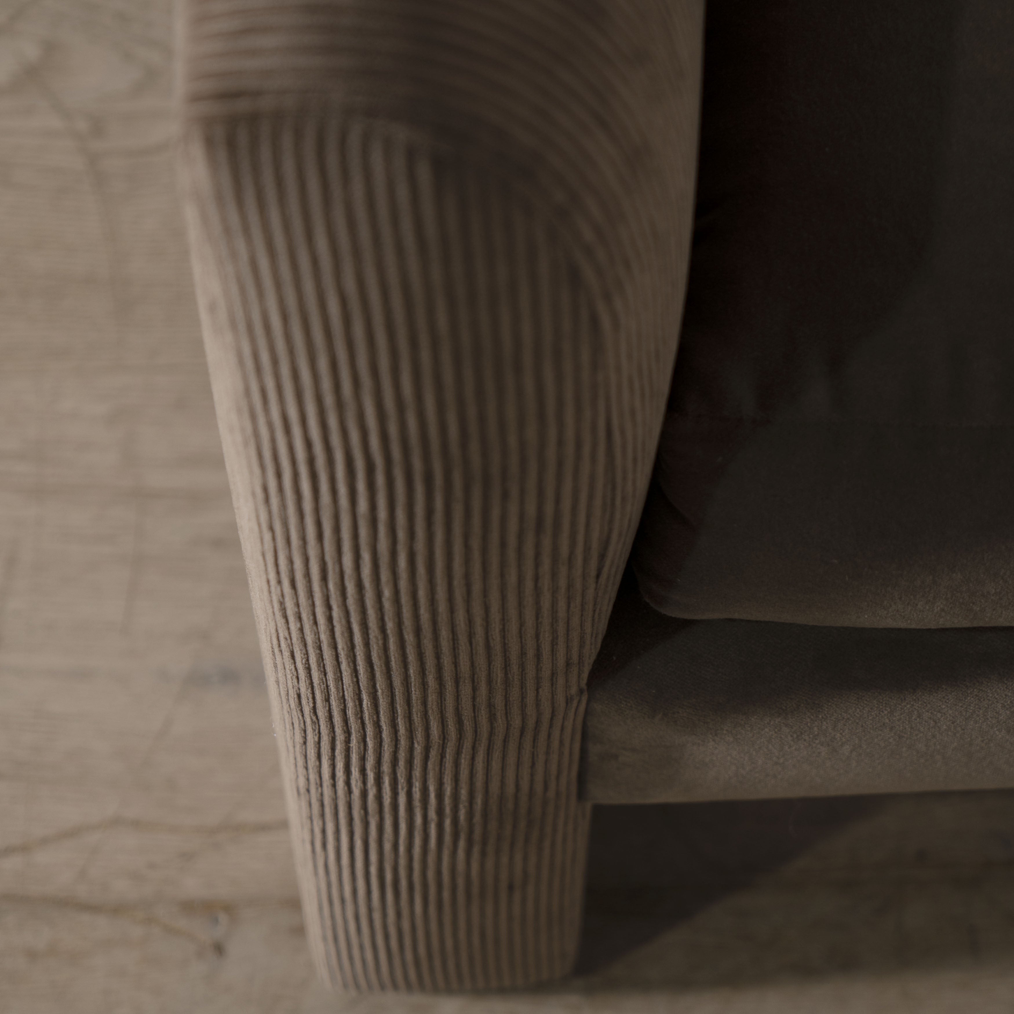 As Shown: in Mila Driftwood and Sky Taupe.Seat height : 19.5"Seat depth : 24"