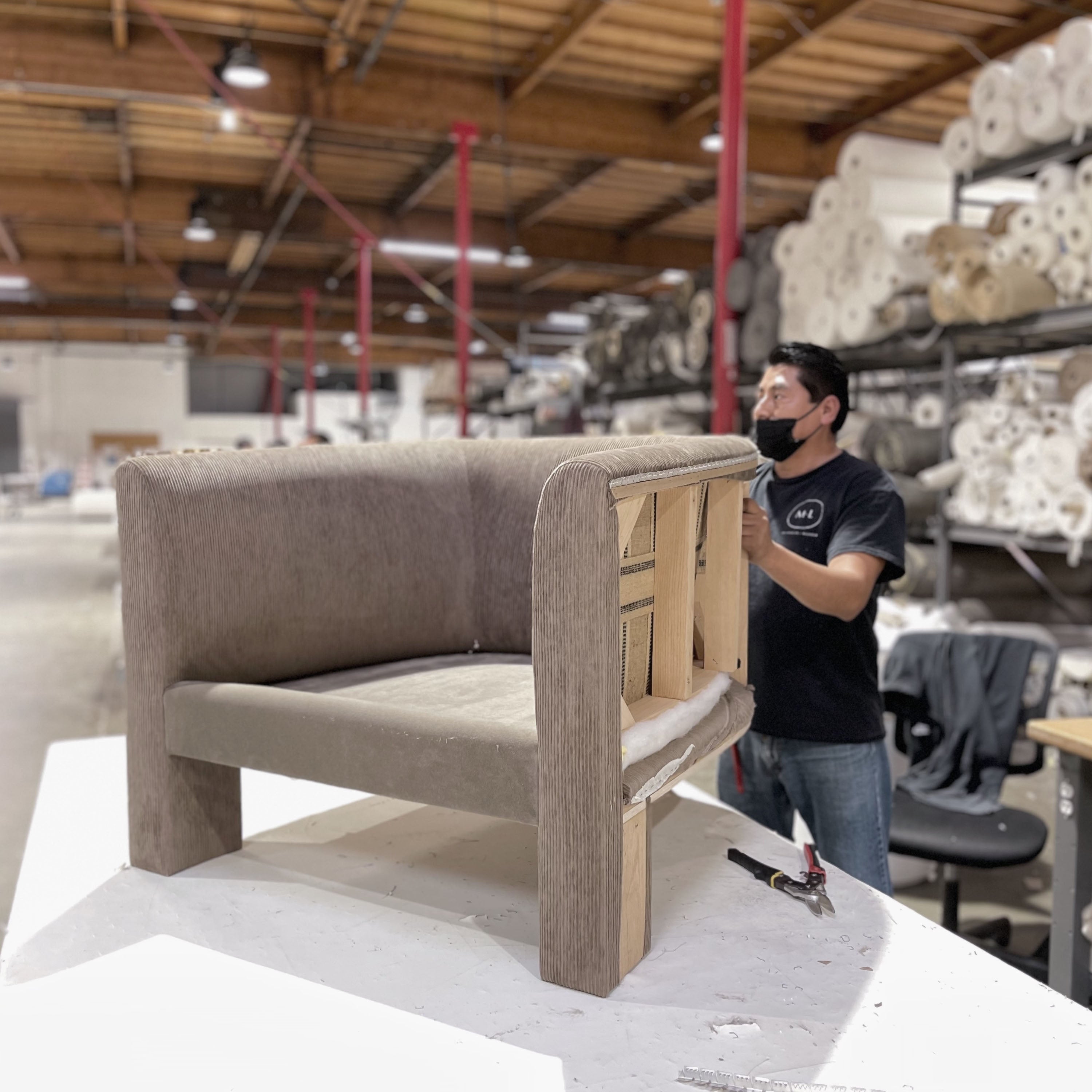 As Shown: in Mila Driftwood and Sky Taupe.Seat height : 19.5"Seat depth : 24"