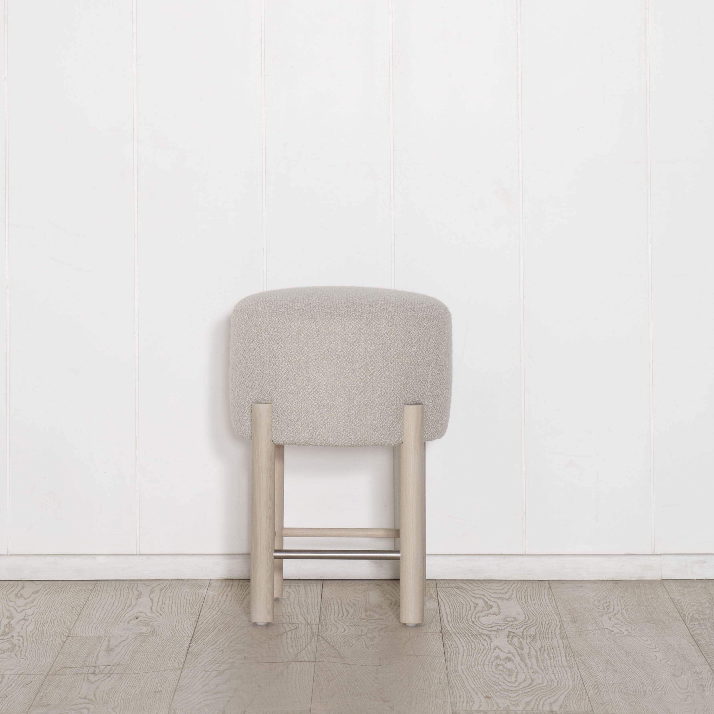 As Shown: in Mint White Natural oak finish and COM fabric.