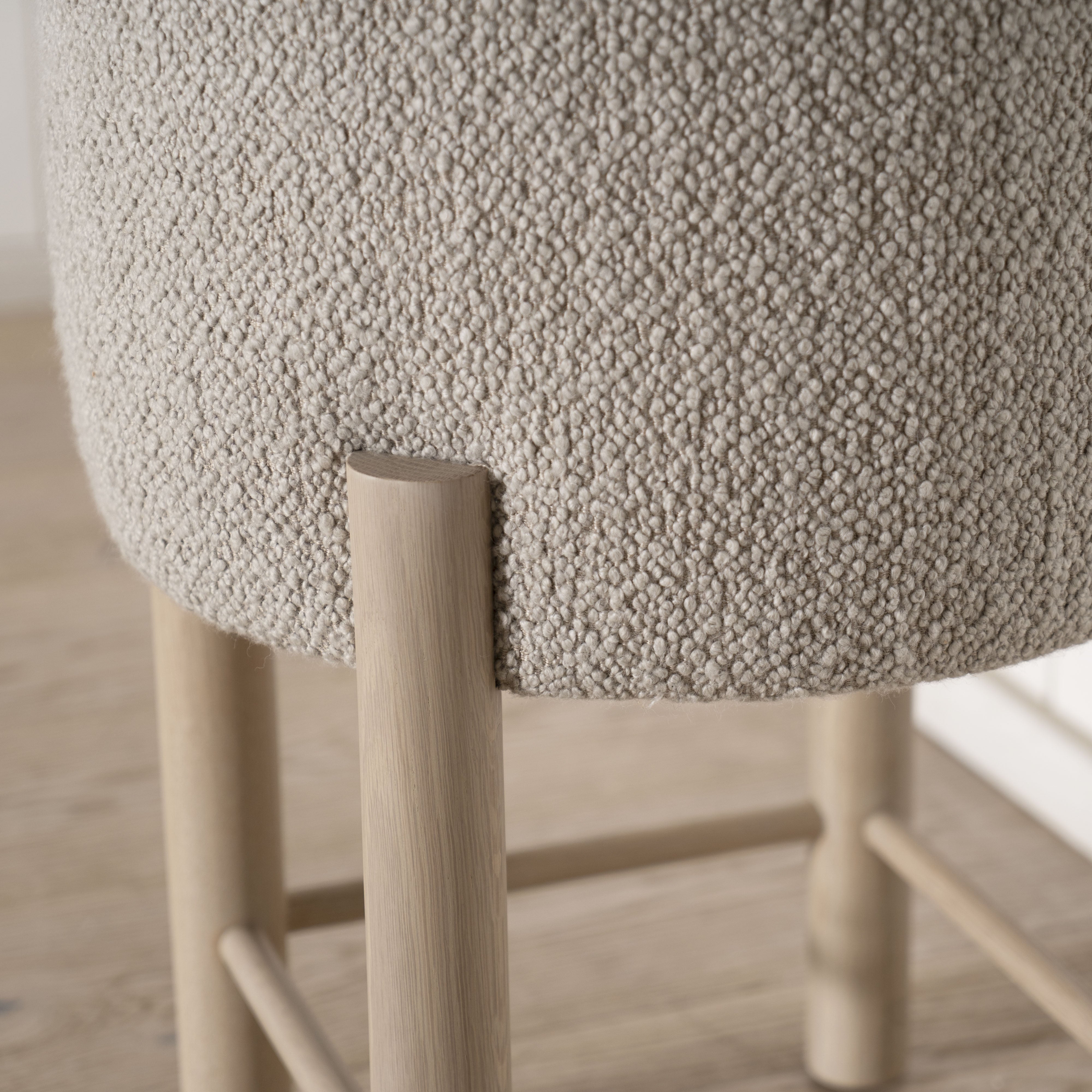 As Shown: in Mint White Natural oak finish and COM fabric.