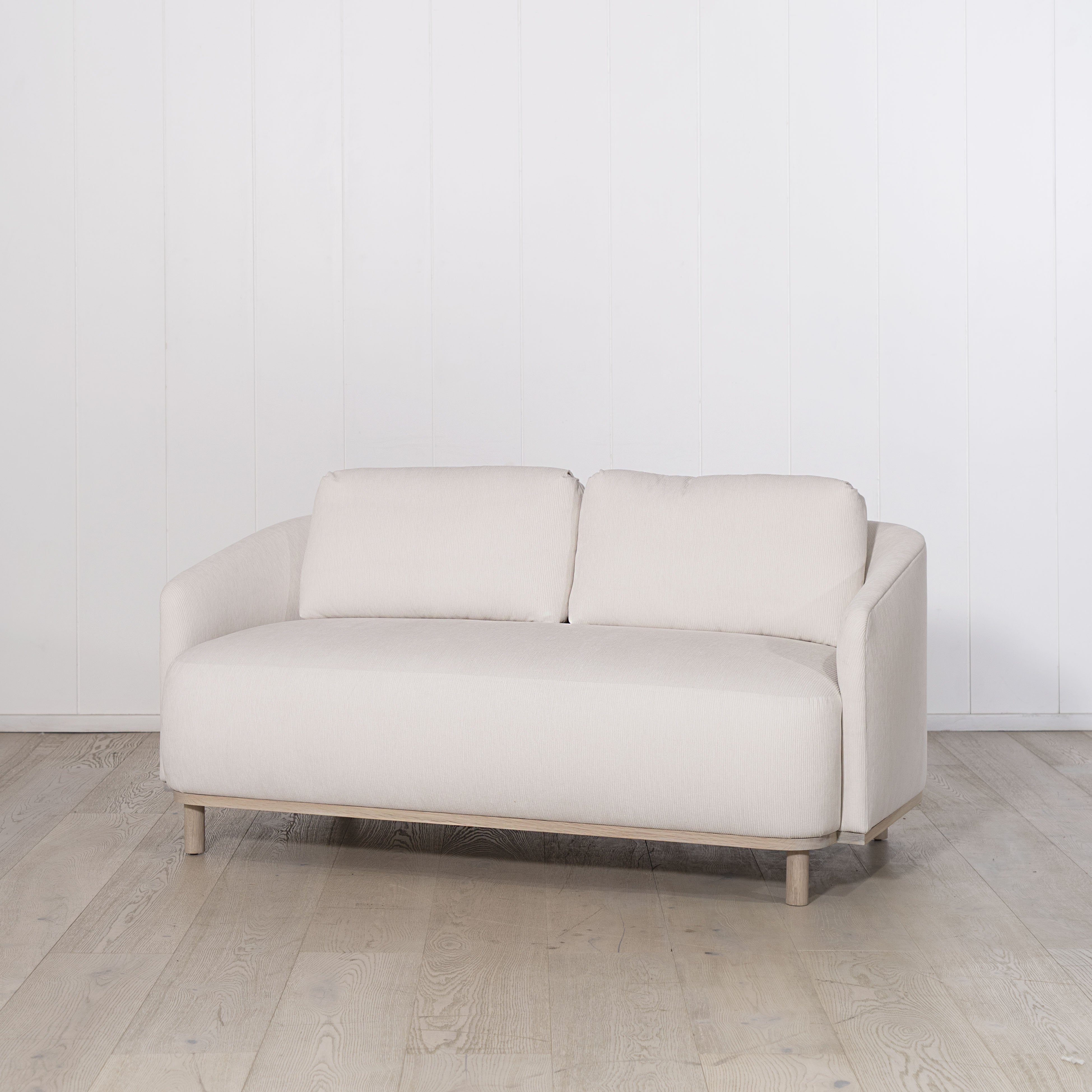 As Shown: in Mila Sugar, oak finished in Mint White Natural.