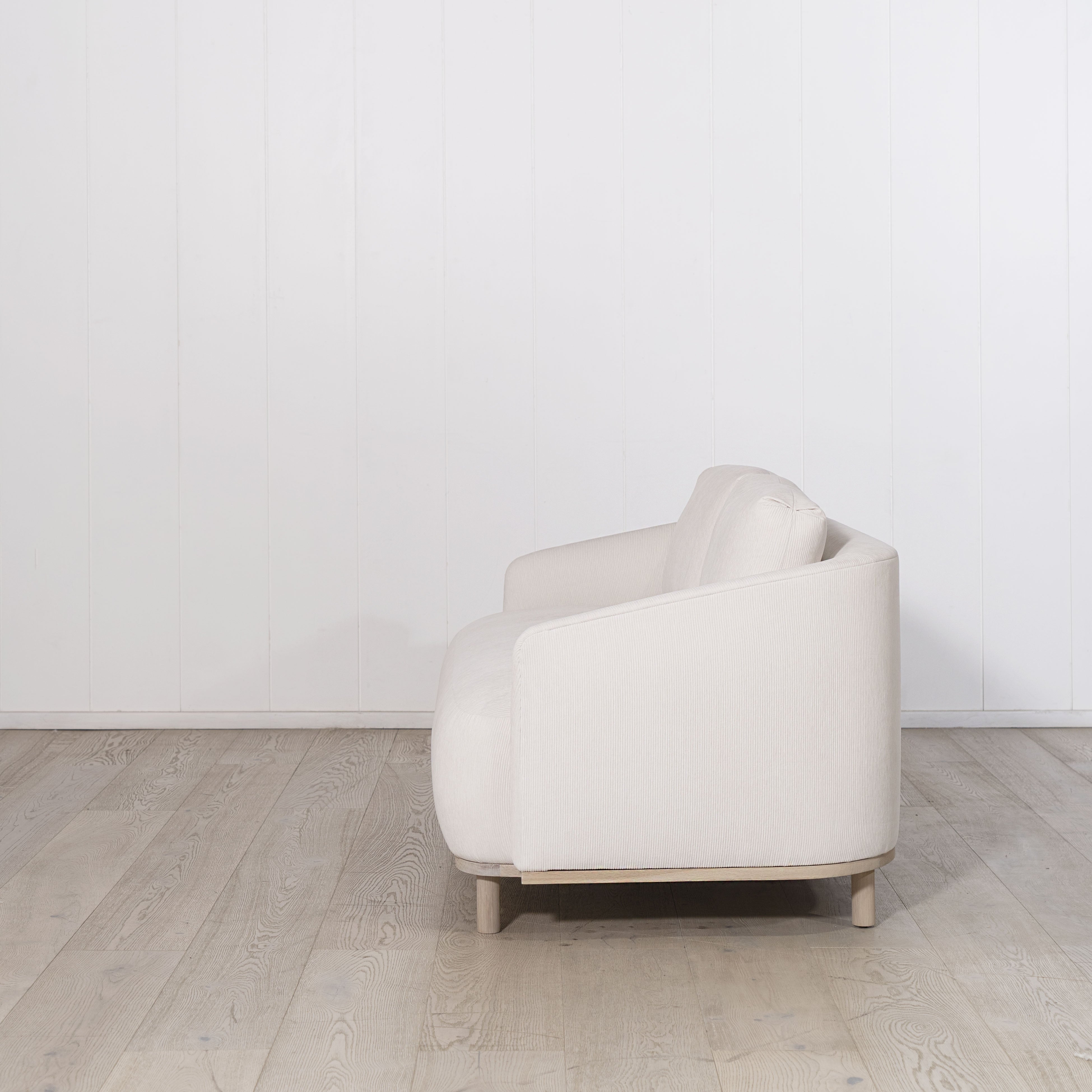 As Shown: in Mila Sugar, oak finished in Mint White Natural.