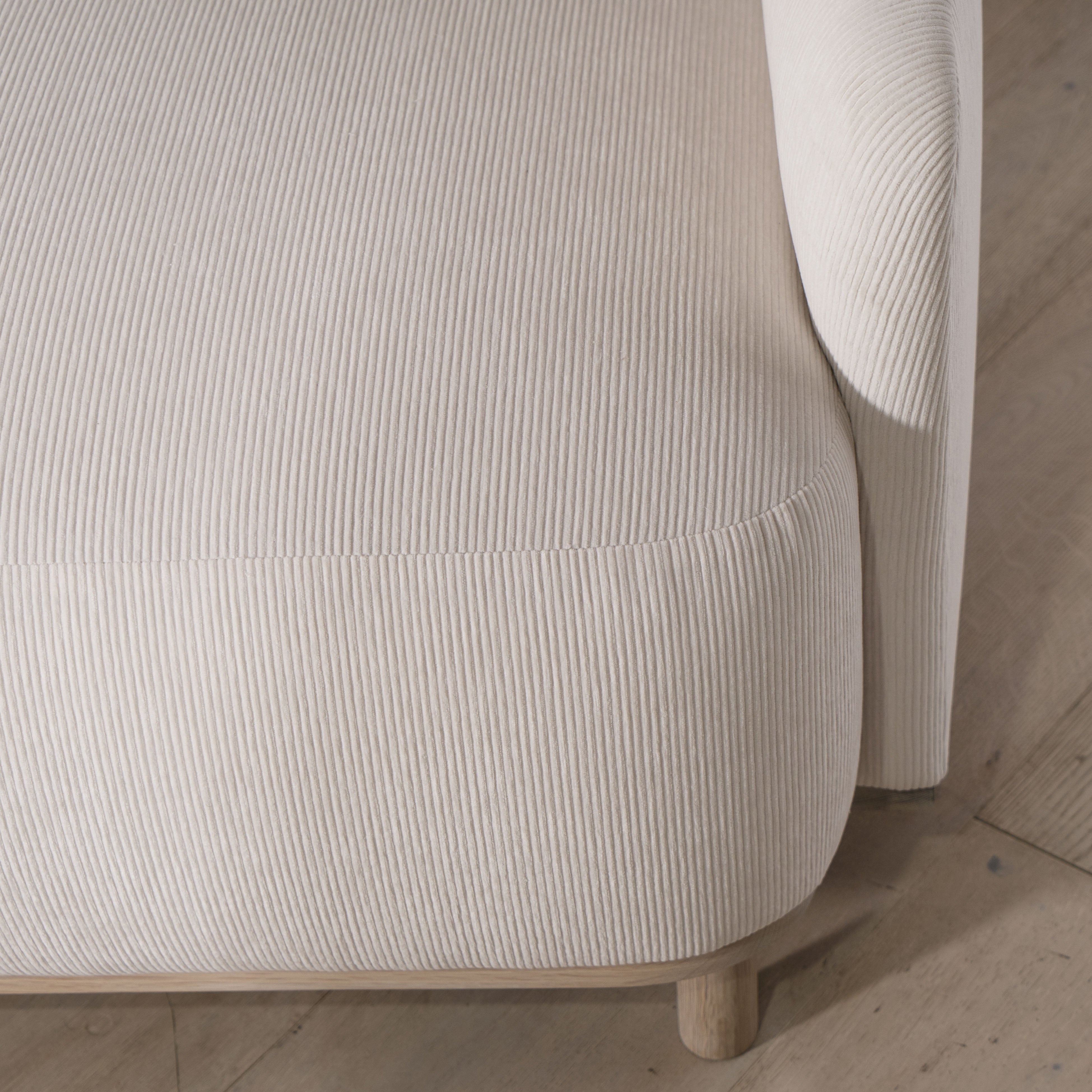 As Shown: in Mila Sugar, oak finished in Mint White Natural.