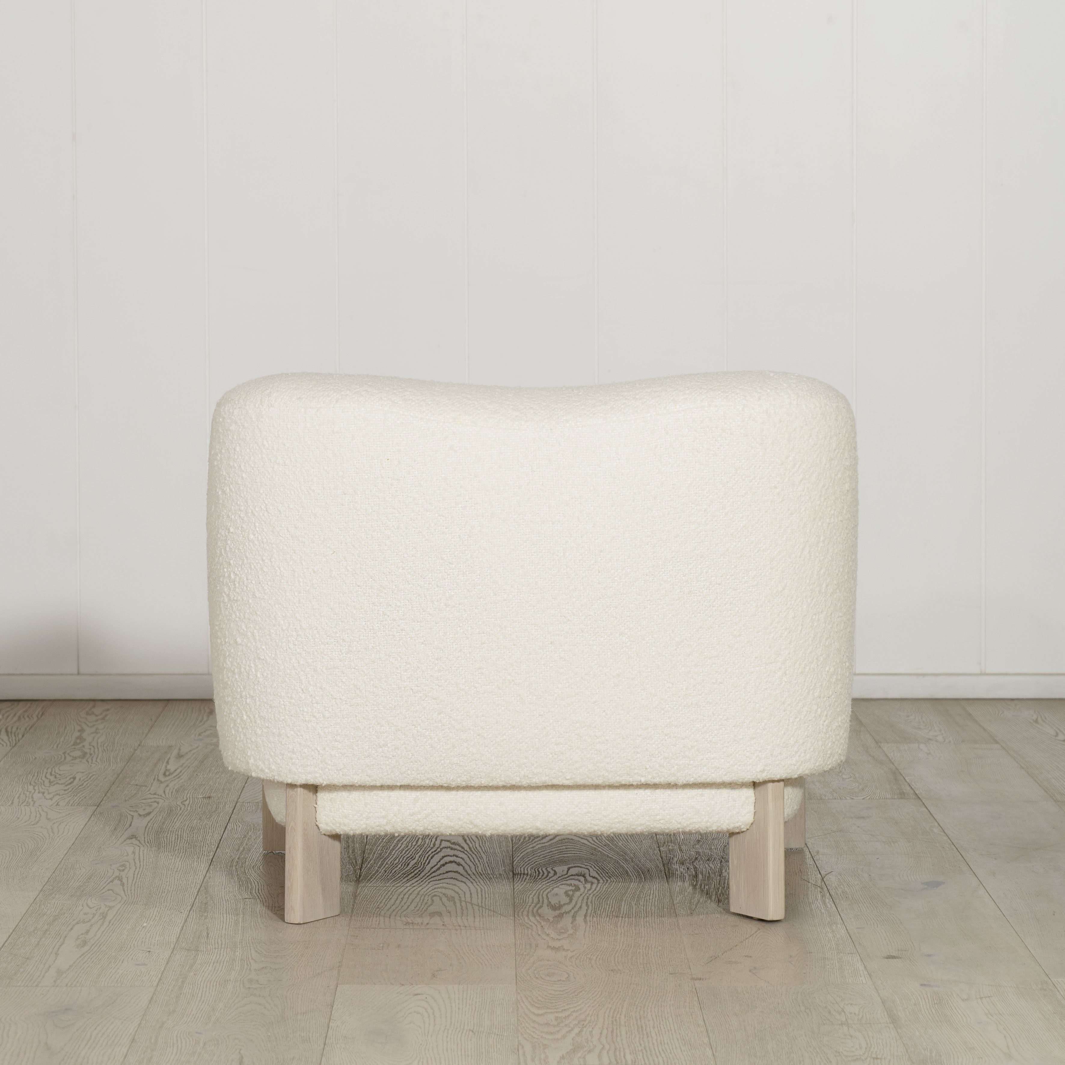 As Shown: in Berber White. Oak legs finished in Mint White Super White