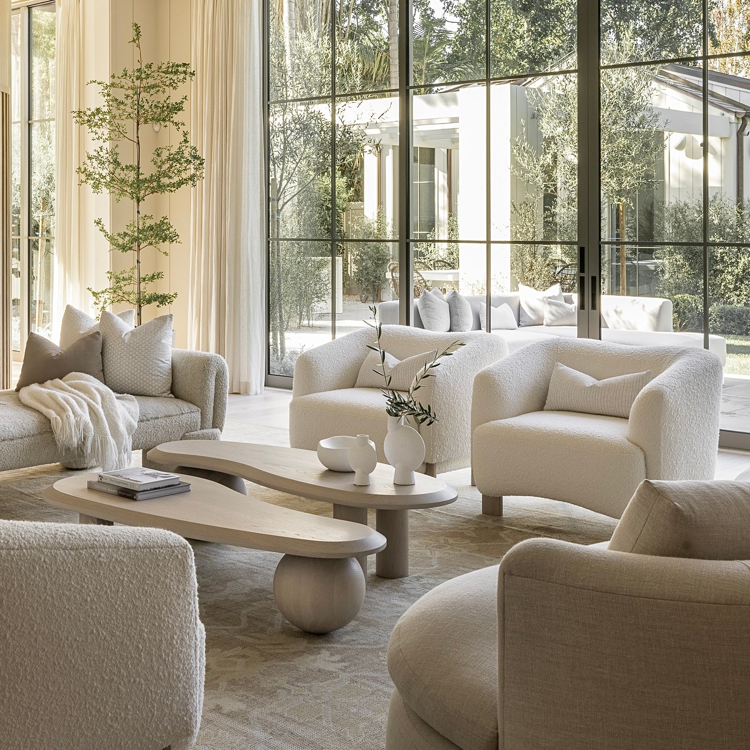 As Shown: in Berber White. Oak legs finished in Mint White Super White