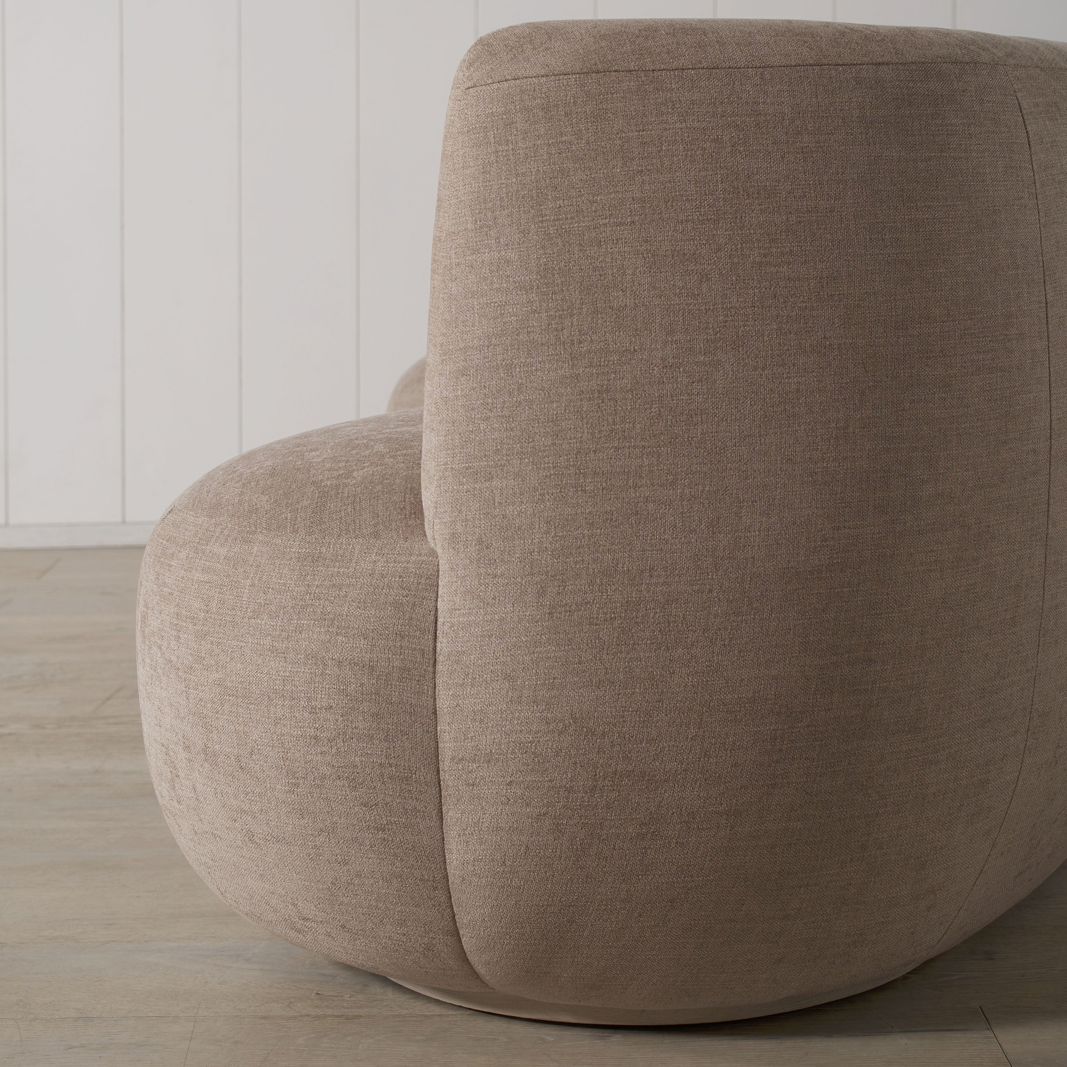 As Shown: Upholstered in Sawyer Wheat, oak base finished in Mint White Natural.