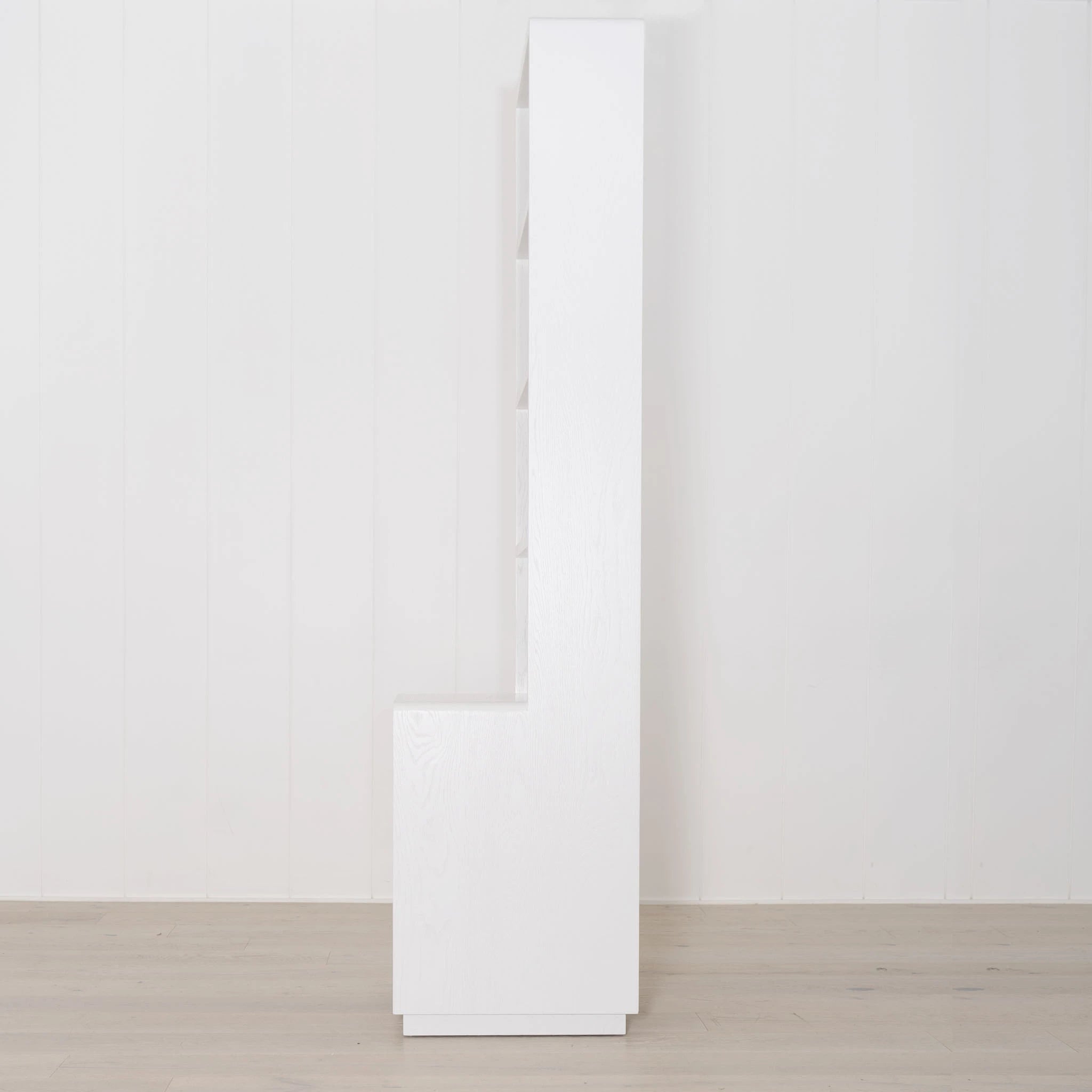 As Shown: 28"W x 22"D x 90"H | Material: Solid & Engineered Oak | Finish: Frame: White wire brushed, Inside Panel: Shell