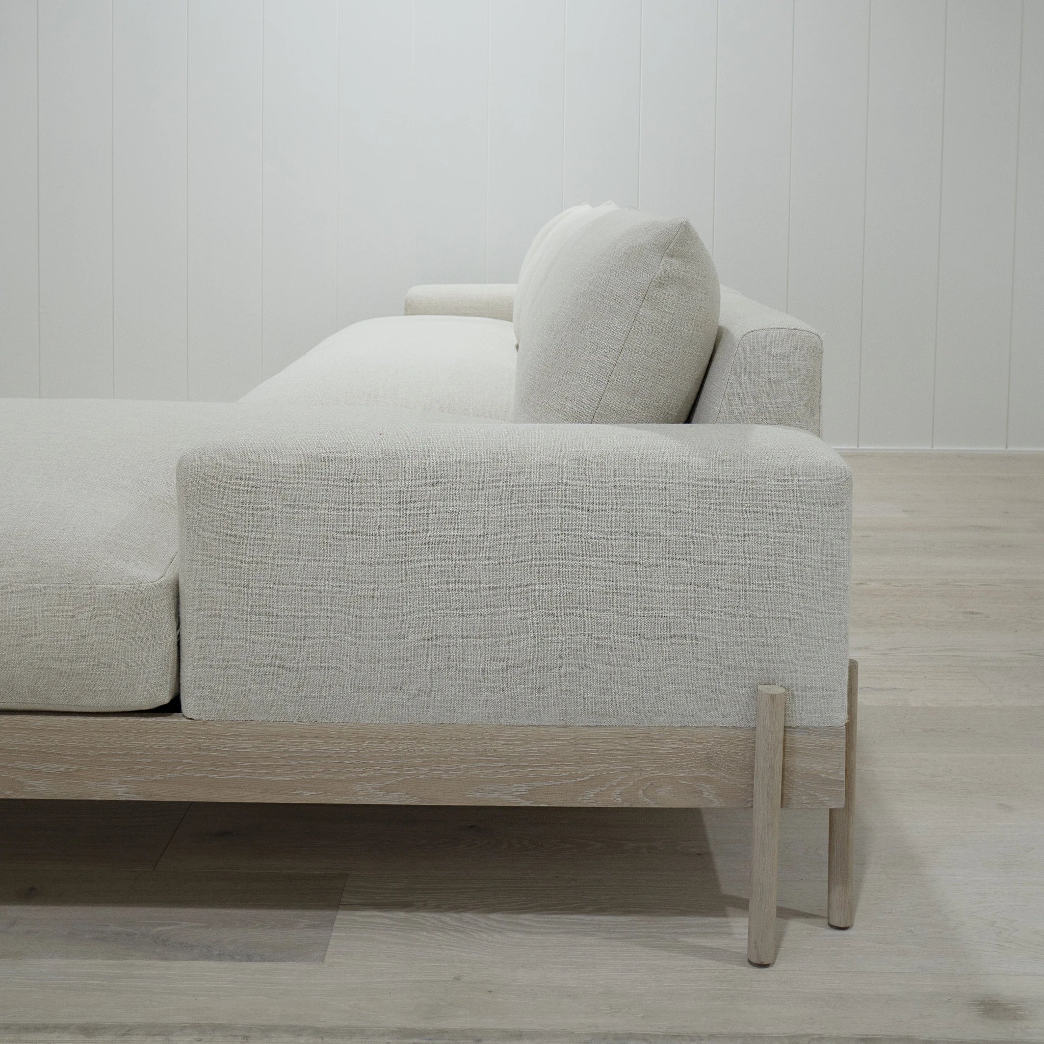 As Shown: (141" x 74") x 40"D x 33"H | Style: Upholstered | Fabric: Belgian Oatmeal | Finish: Shell