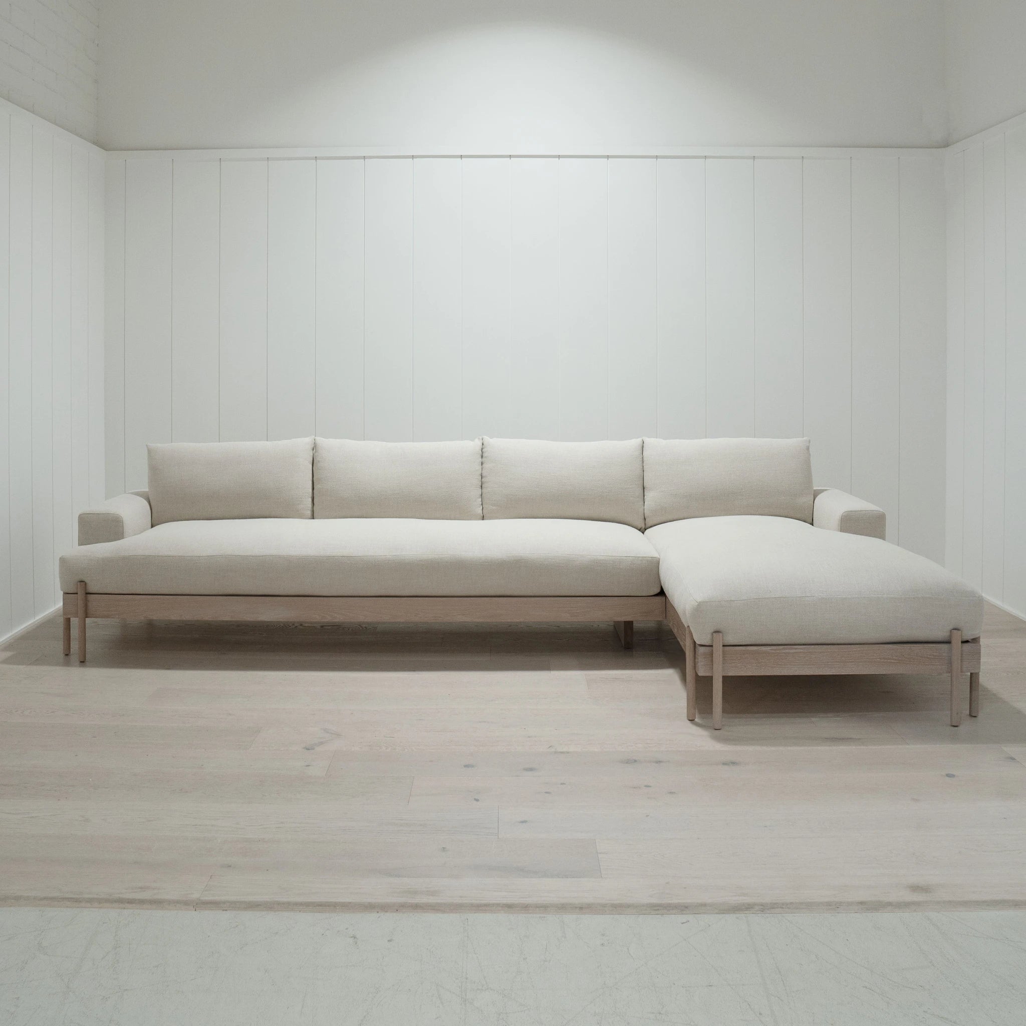 As Shown: (141" x 74") x 40"D x 33"H | Style: Upholstered | Fabric: Belgian Oatmeal | Finish: Shell