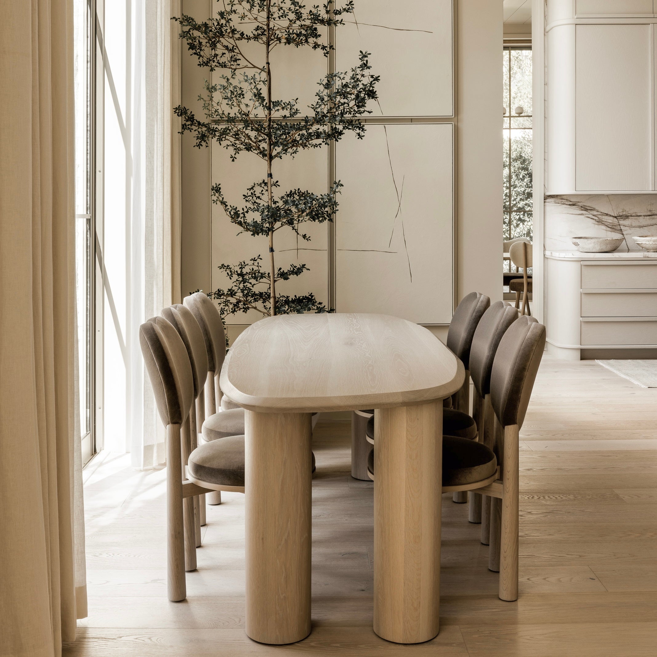 As Shown: in Sky Taupe. Oak finished in Mint White Super White.