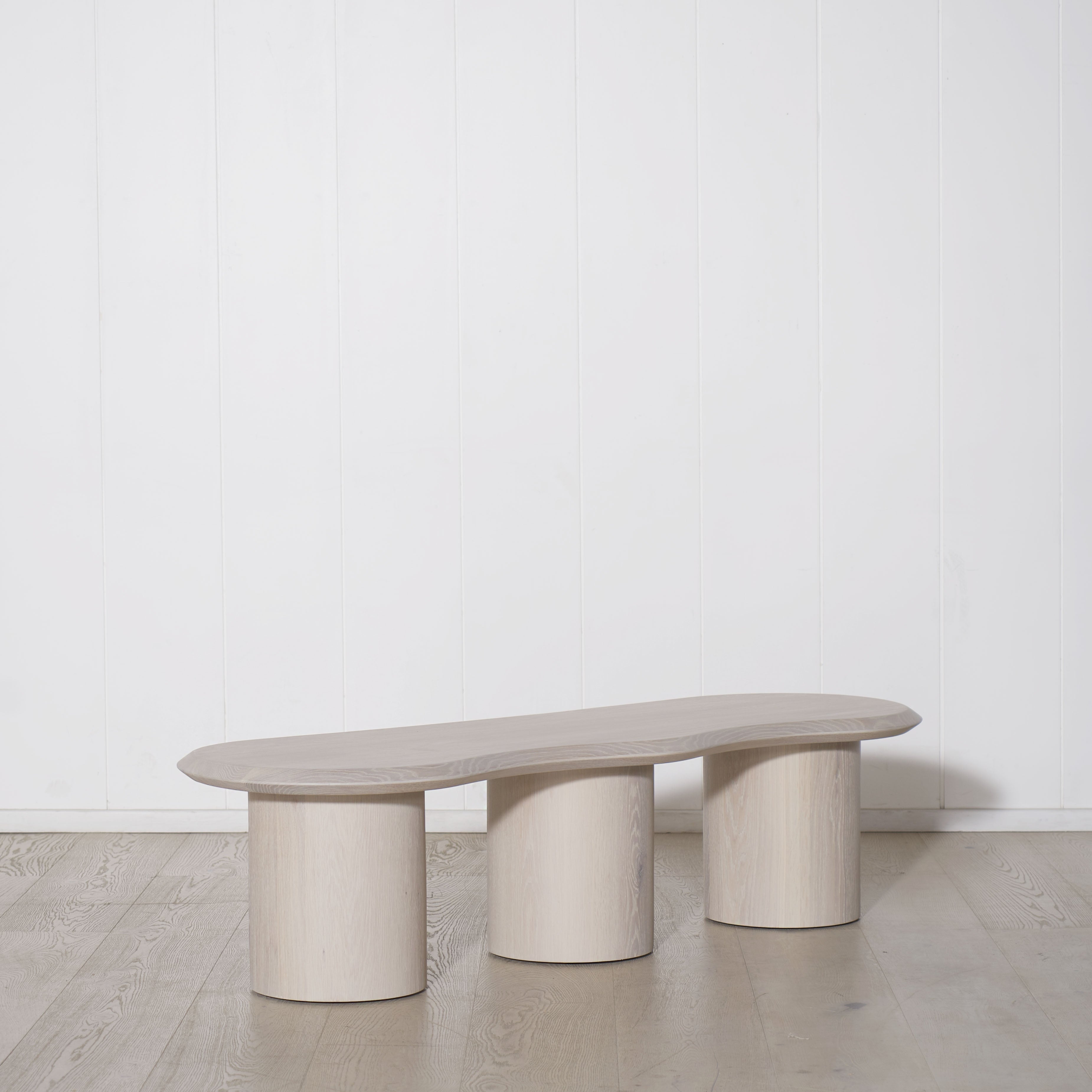 As Shown: 78"W x 22"D x 16"H | Material: Solid White Oak | Finish: Shell