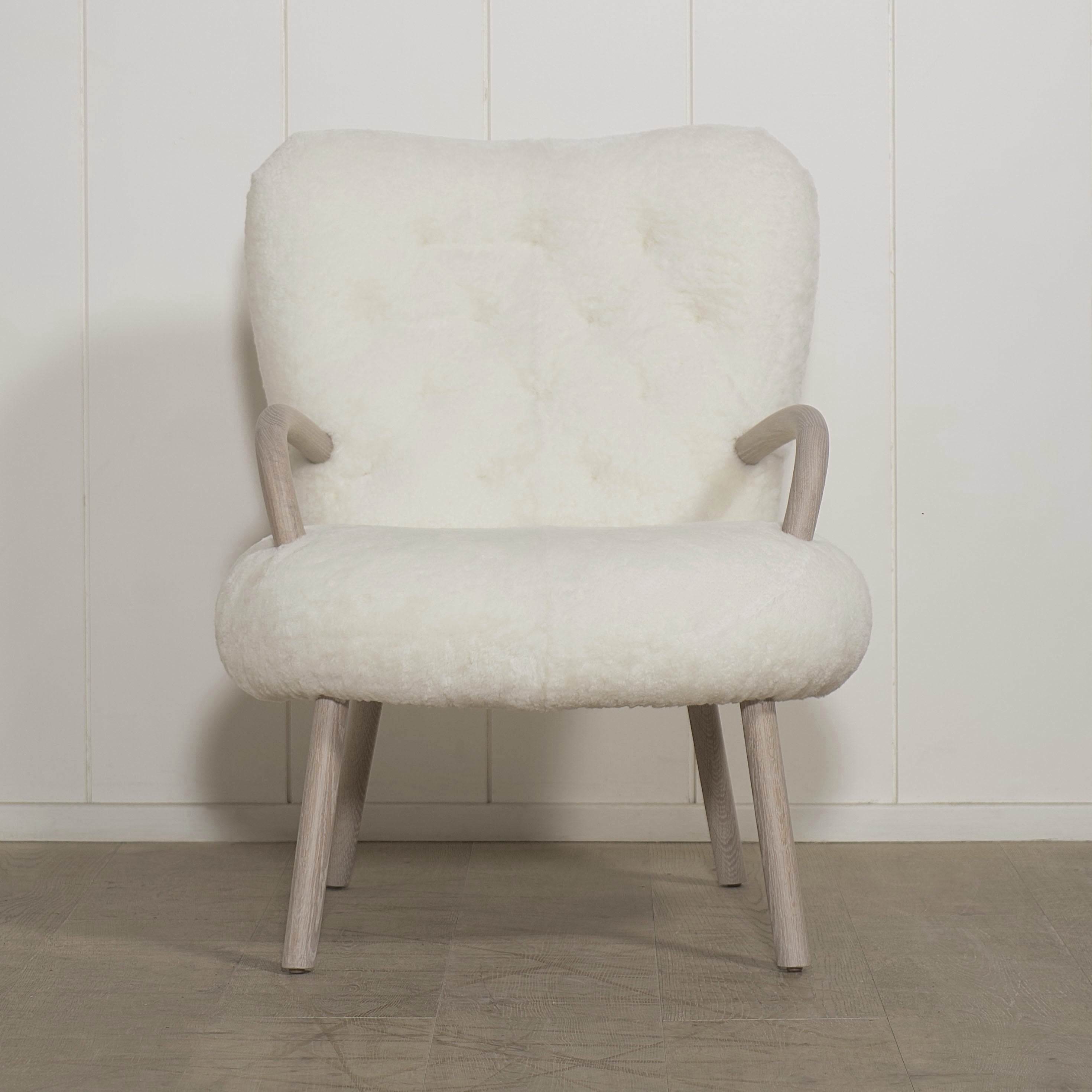 As Shown: in Ivory Shearling, oak finished in Mint White Super White