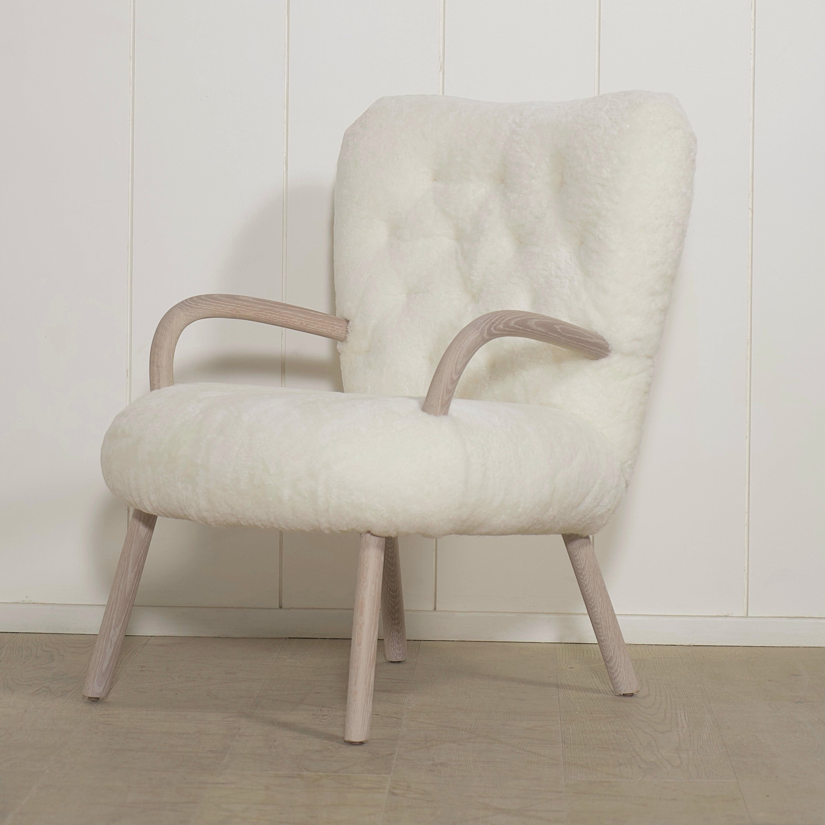 As Shown: in Ivory Shearling, oak finished in Mint White Super White