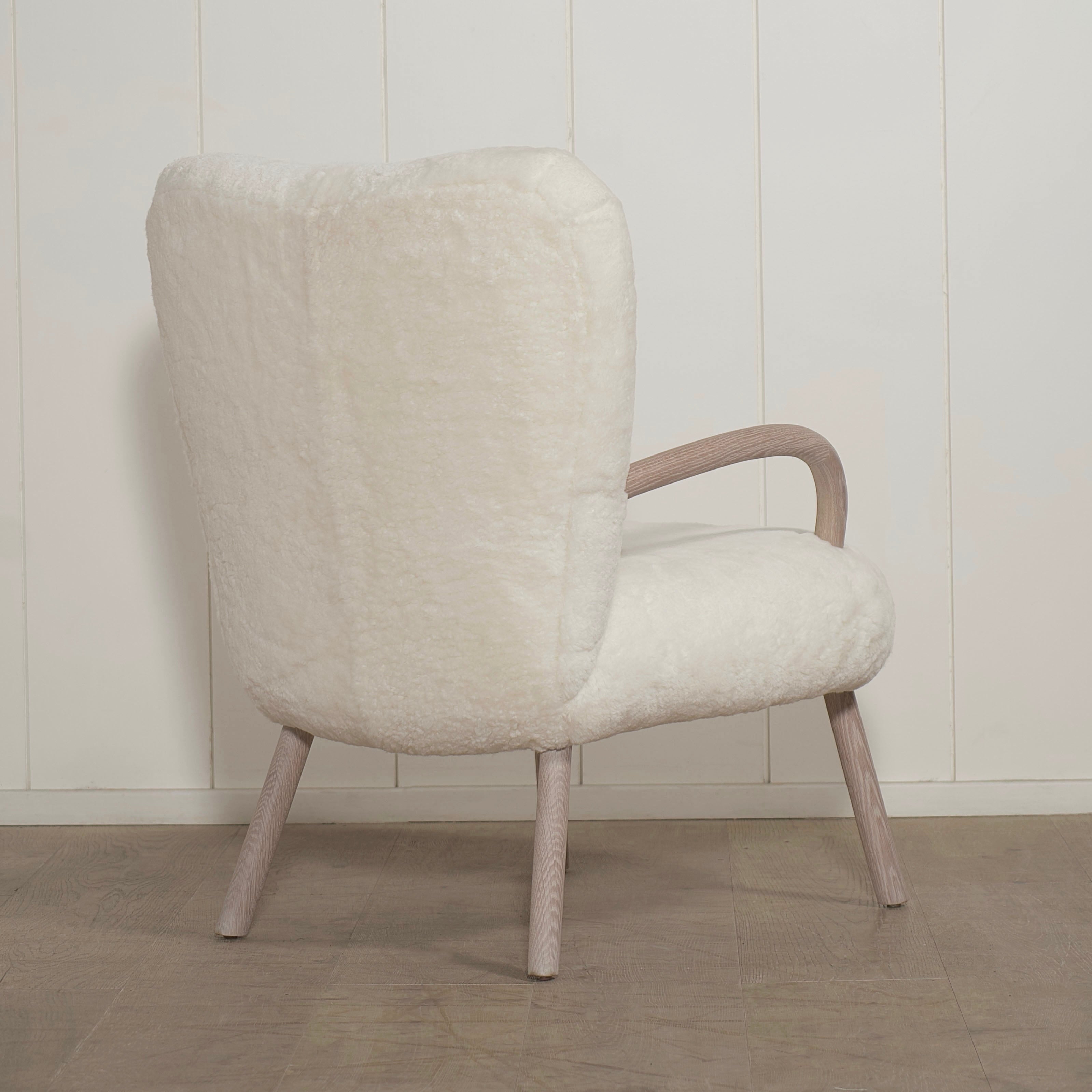 As Shown: in Ivory Shearling, oak finished in Mint White Super White
