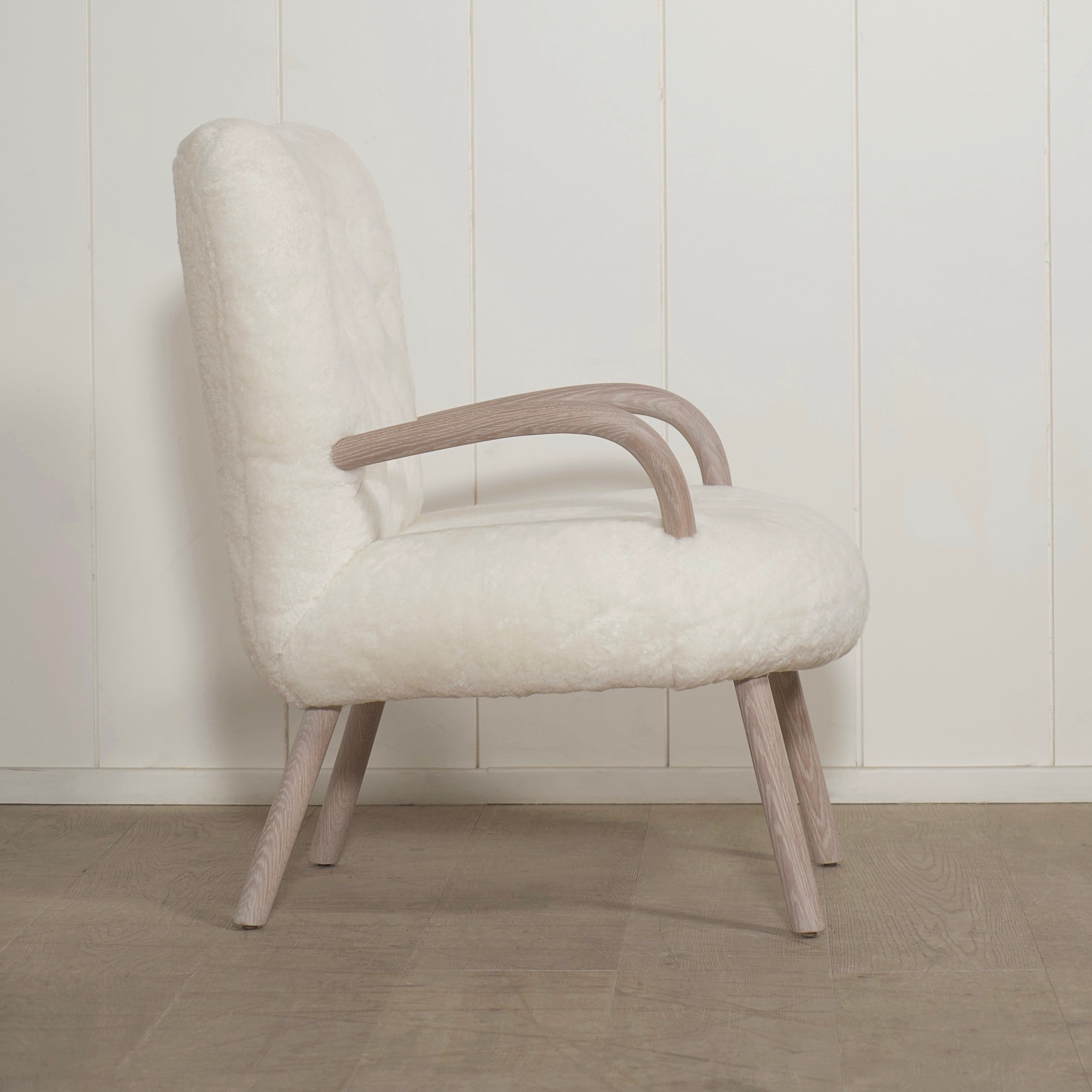 As Shown: in Ivory Shearling, oak finished in Mint White Super White
