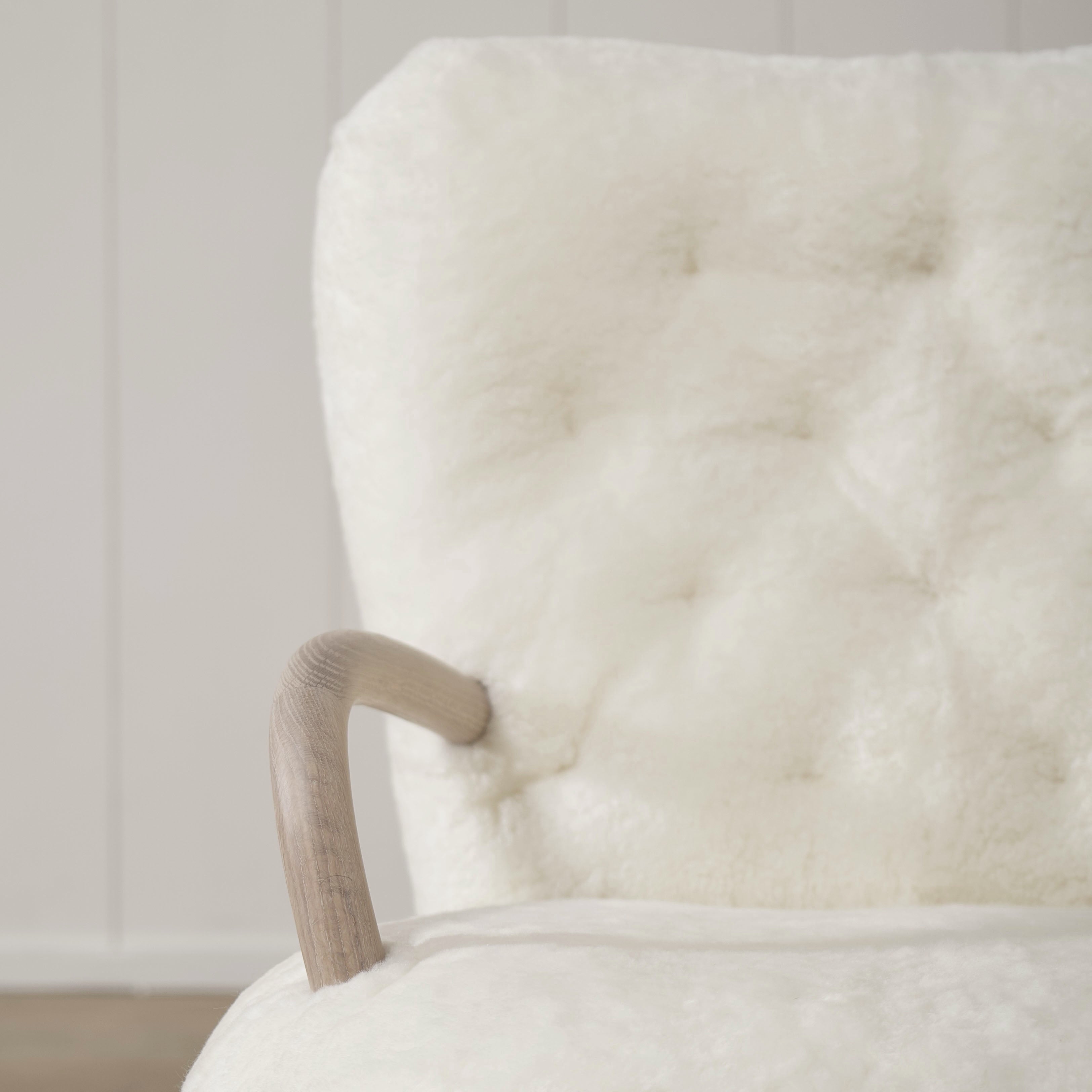 As Shown: in Ivory Shearling, oak finished in Mint White Super White