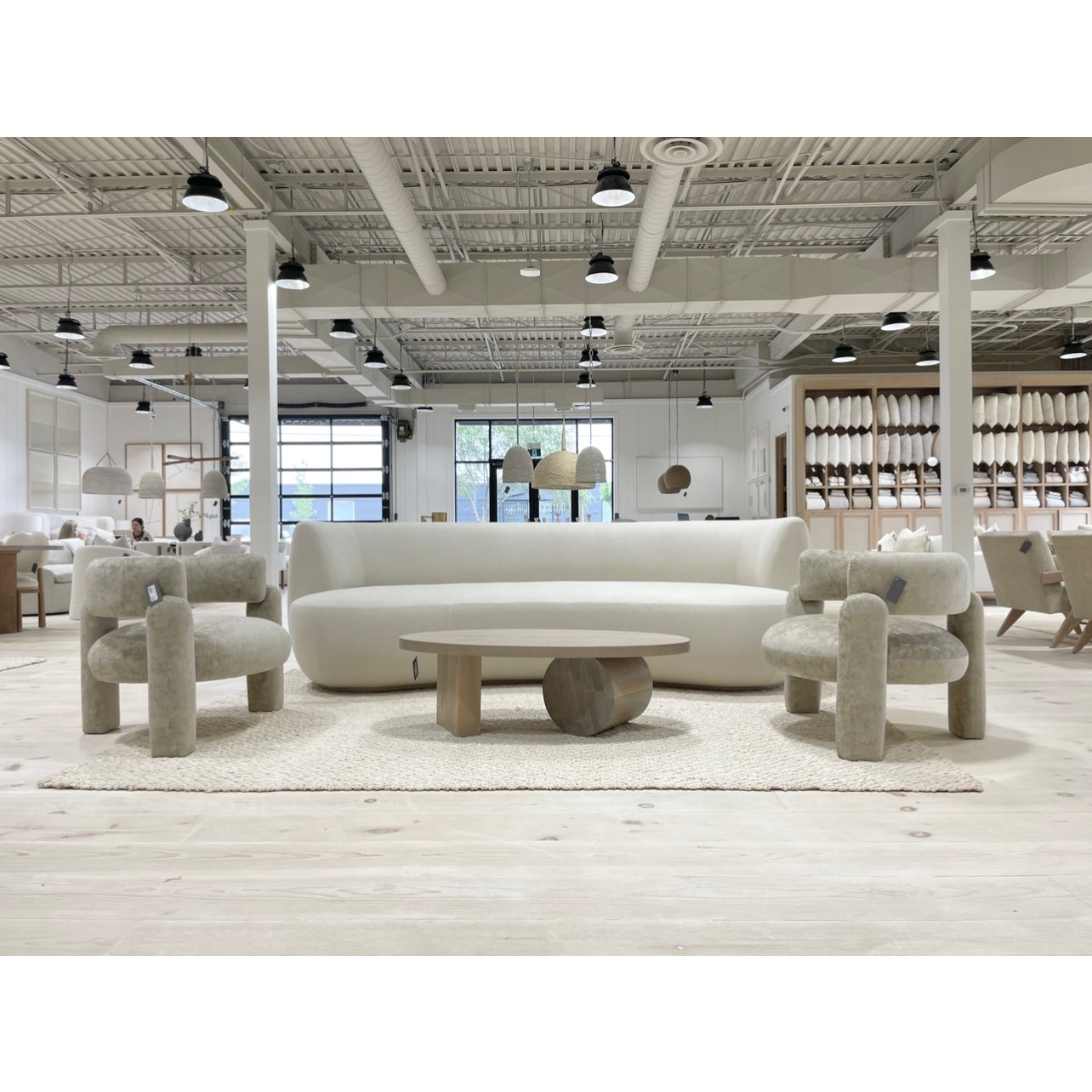 As Shown: Upholstered in Sawyer Wheat, oak base finished in Mint White Natural.