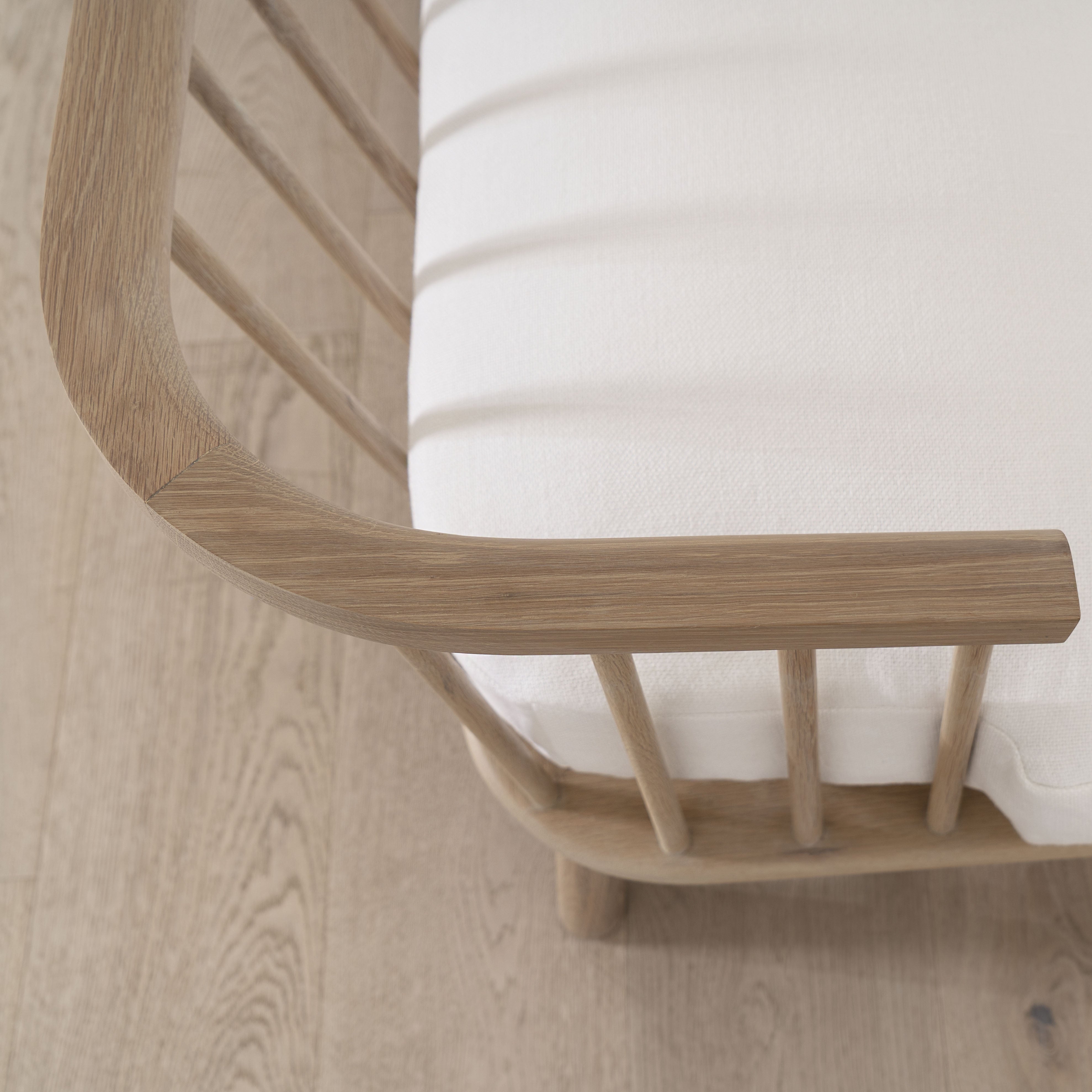 As Shown: in Frame White, oak finished in Mint White Natural.
