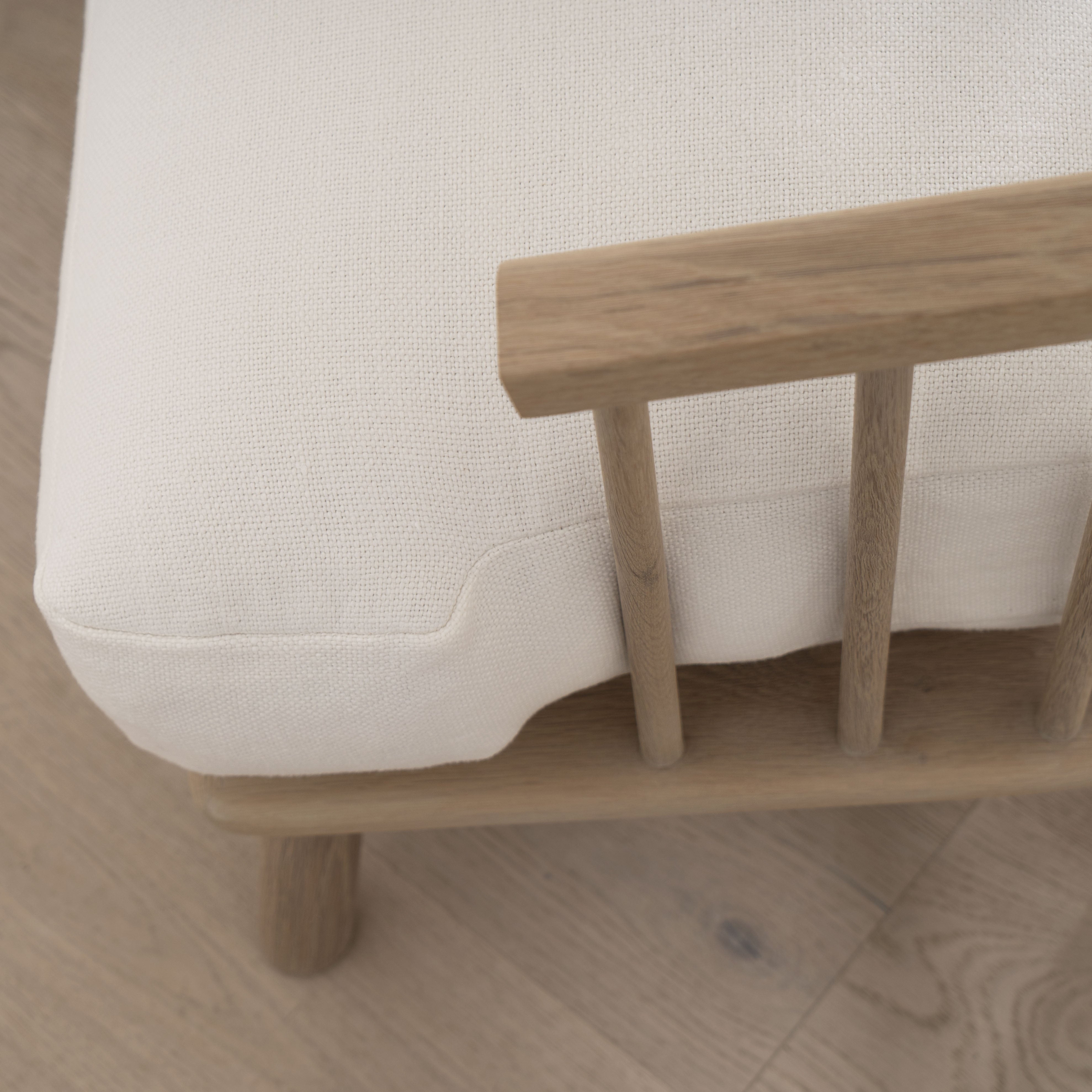 As Shown: in Frame White, oak finished in Mint White Natural.