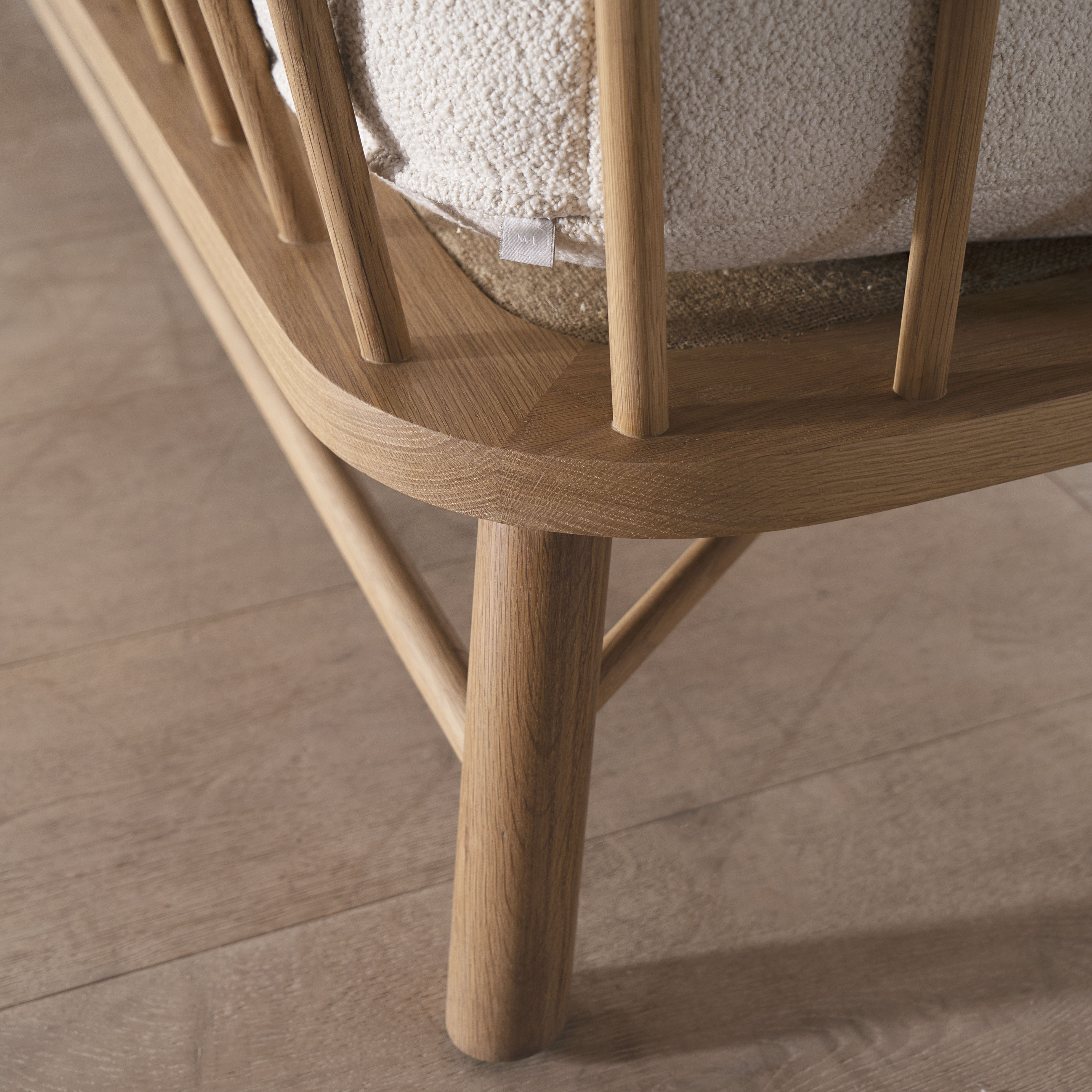 As Shown: in Frame White, oak finished in Mint White Natural.