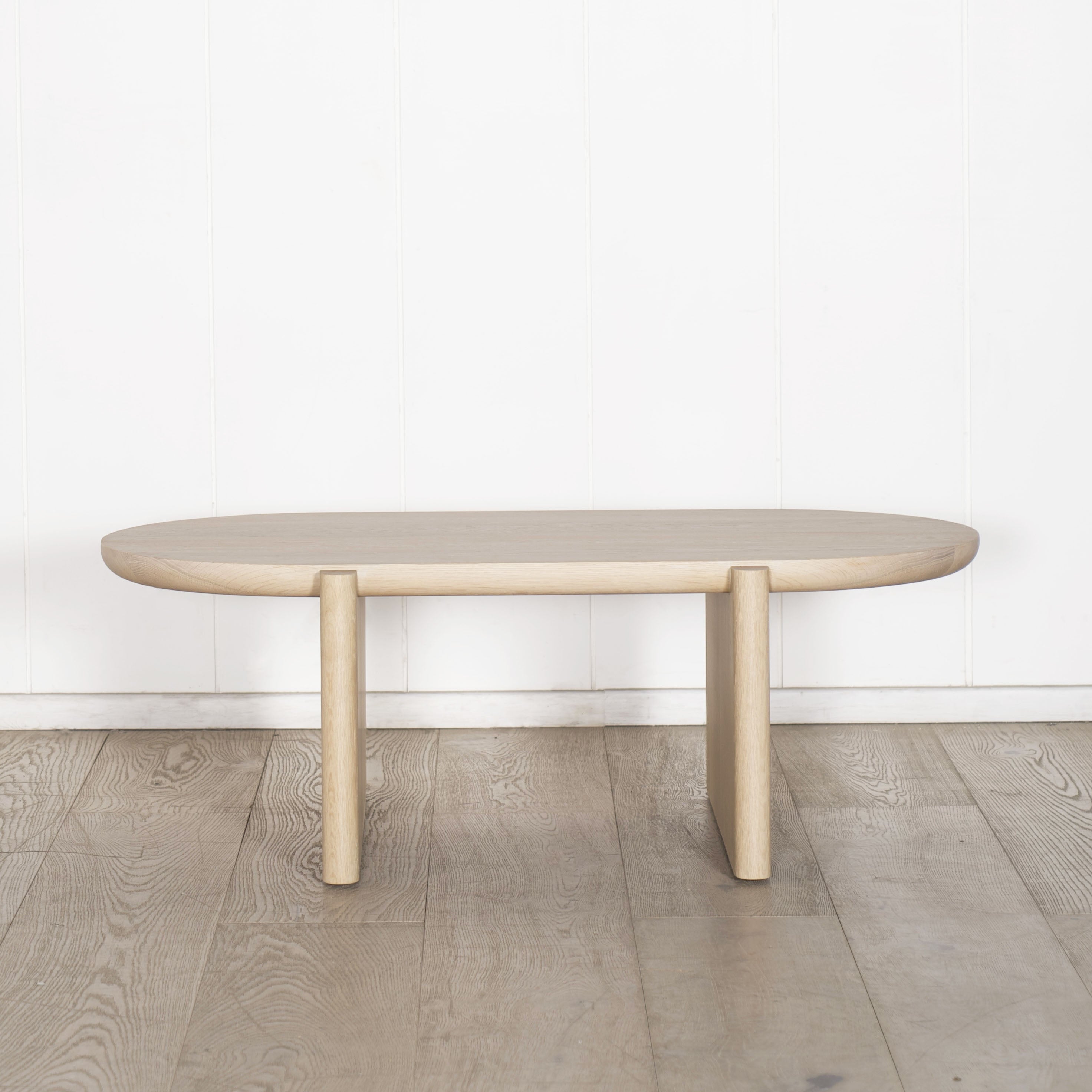 As Shown: Oak finished in Beach White (Discontinued Finish).