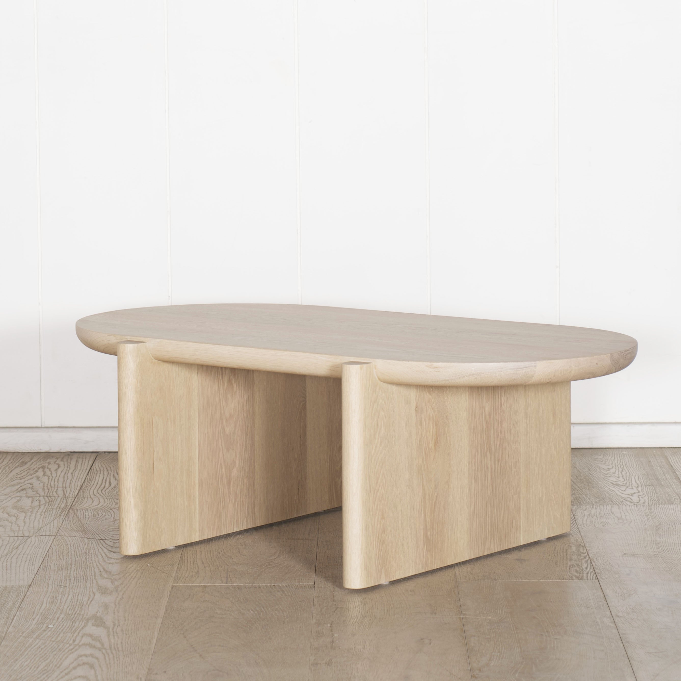 As Shown: Oak finished in Beach White (Discontinued Finish).