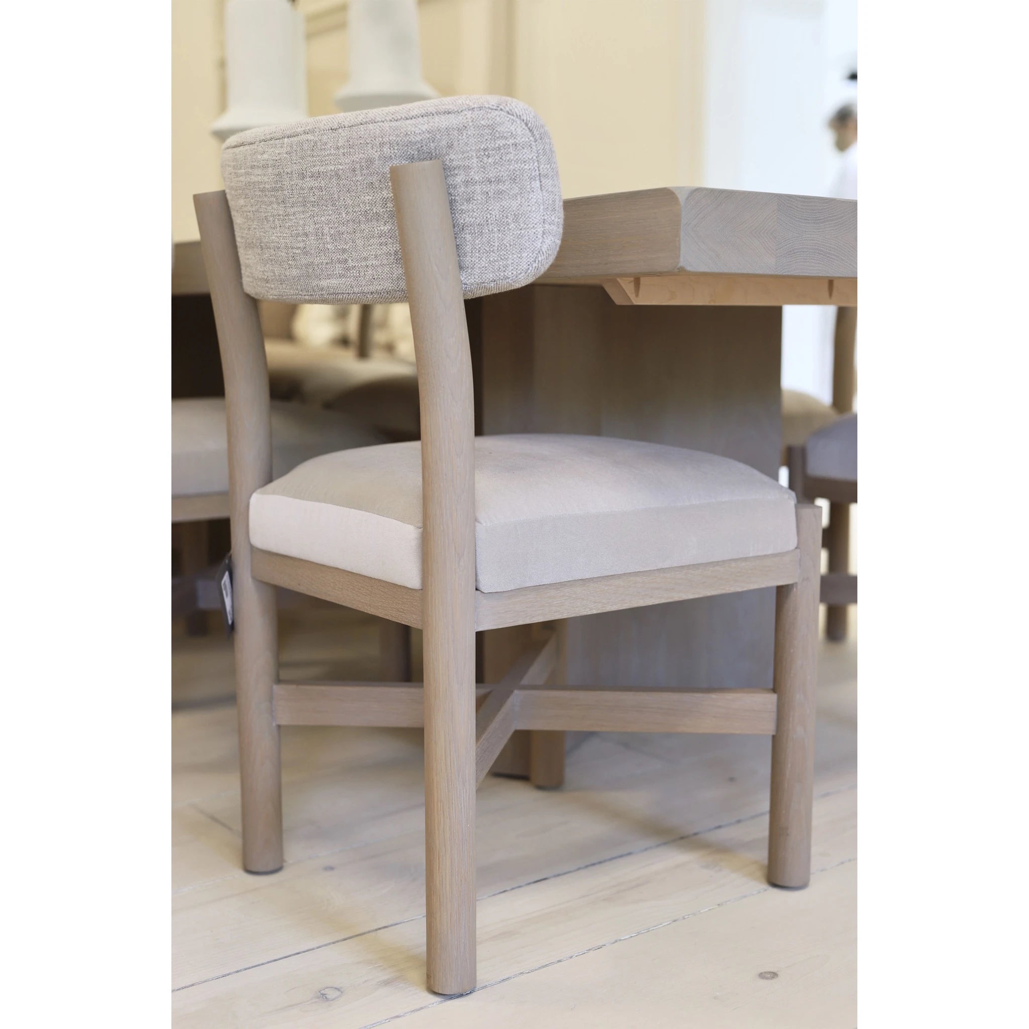 As Shown: COM fabric. Solid Ash wood wire brushed painted in Figueroa.