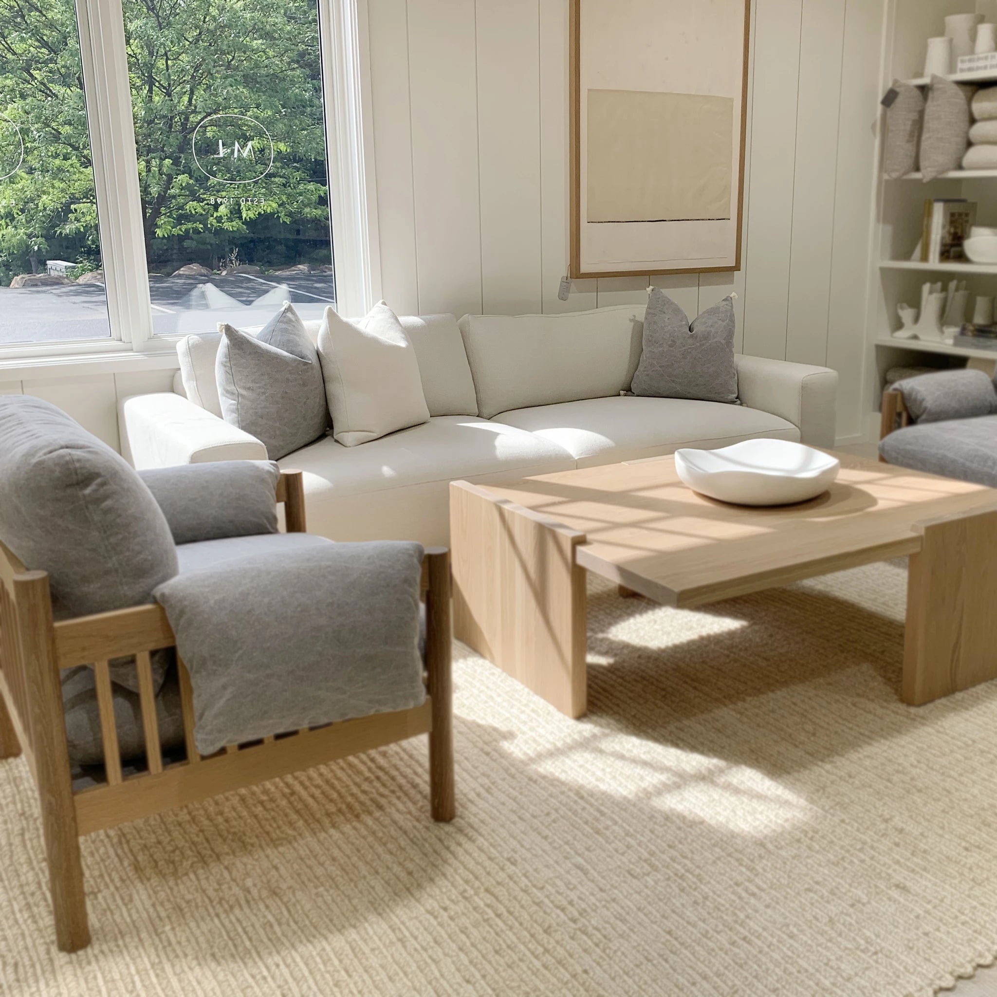 As Shown: in Appian Natural. Oak finished in Mint White Natural