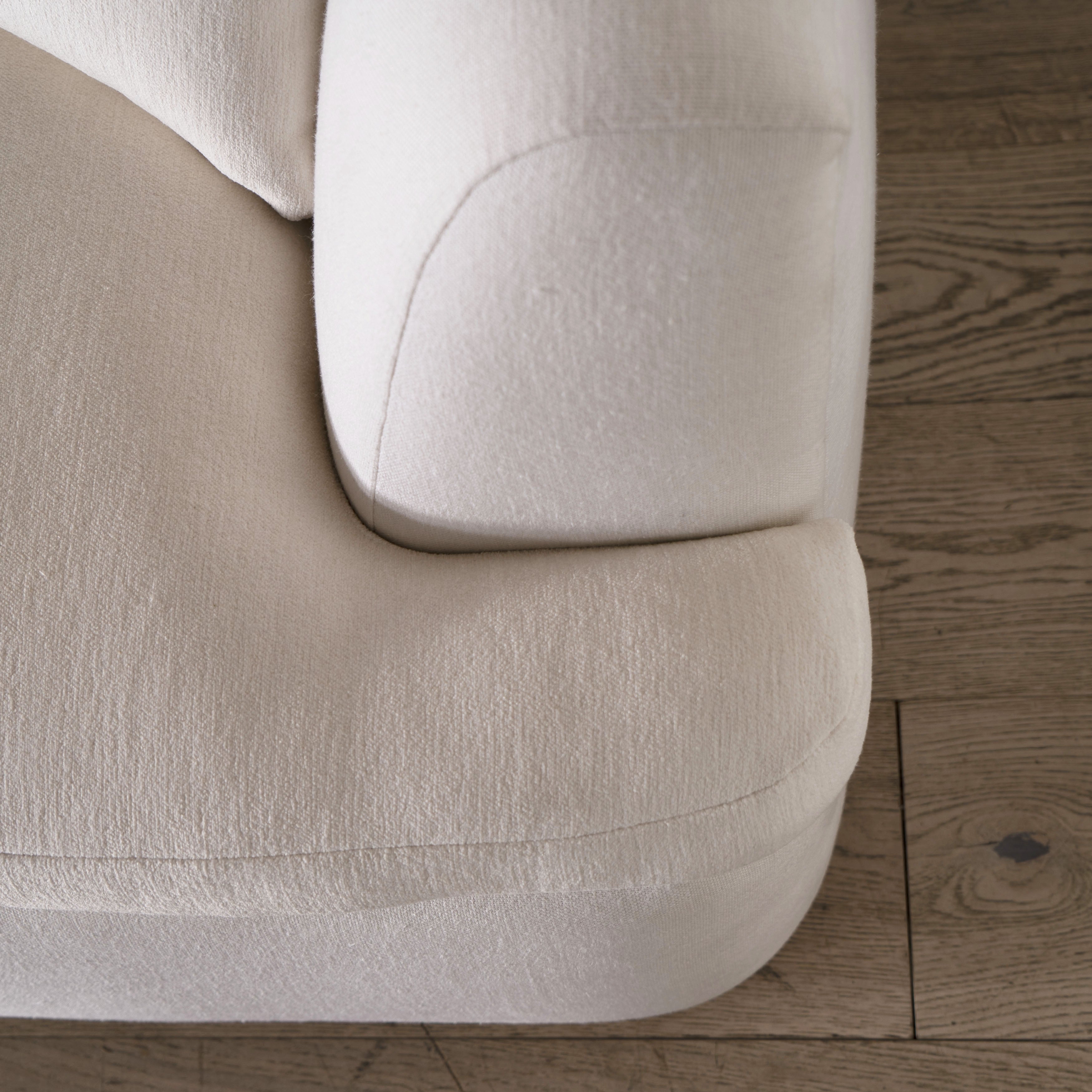 As Shown: in com fabrics, oak legs finished in Mint White Natural.
