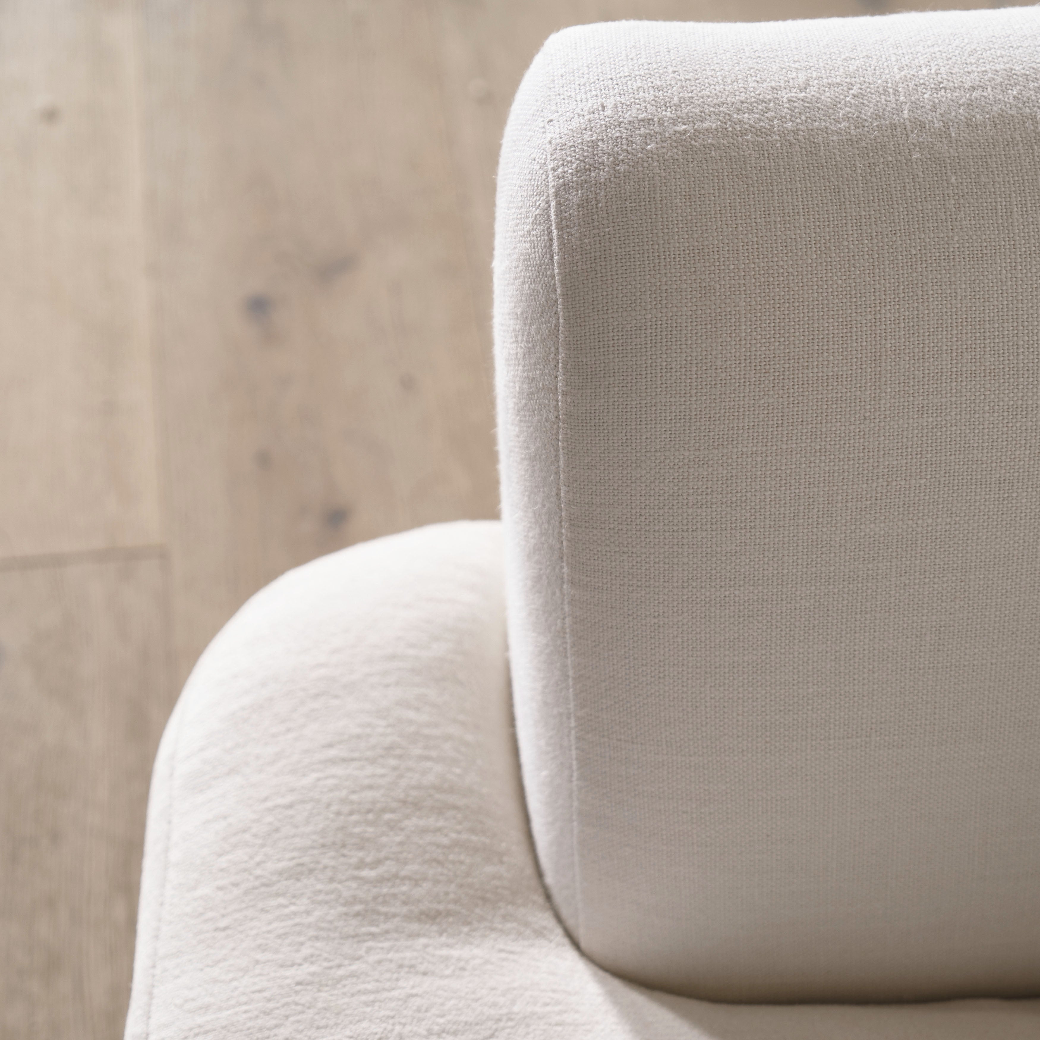 As Shown: in com fabrics, oak legs finished in Mint White Natural.