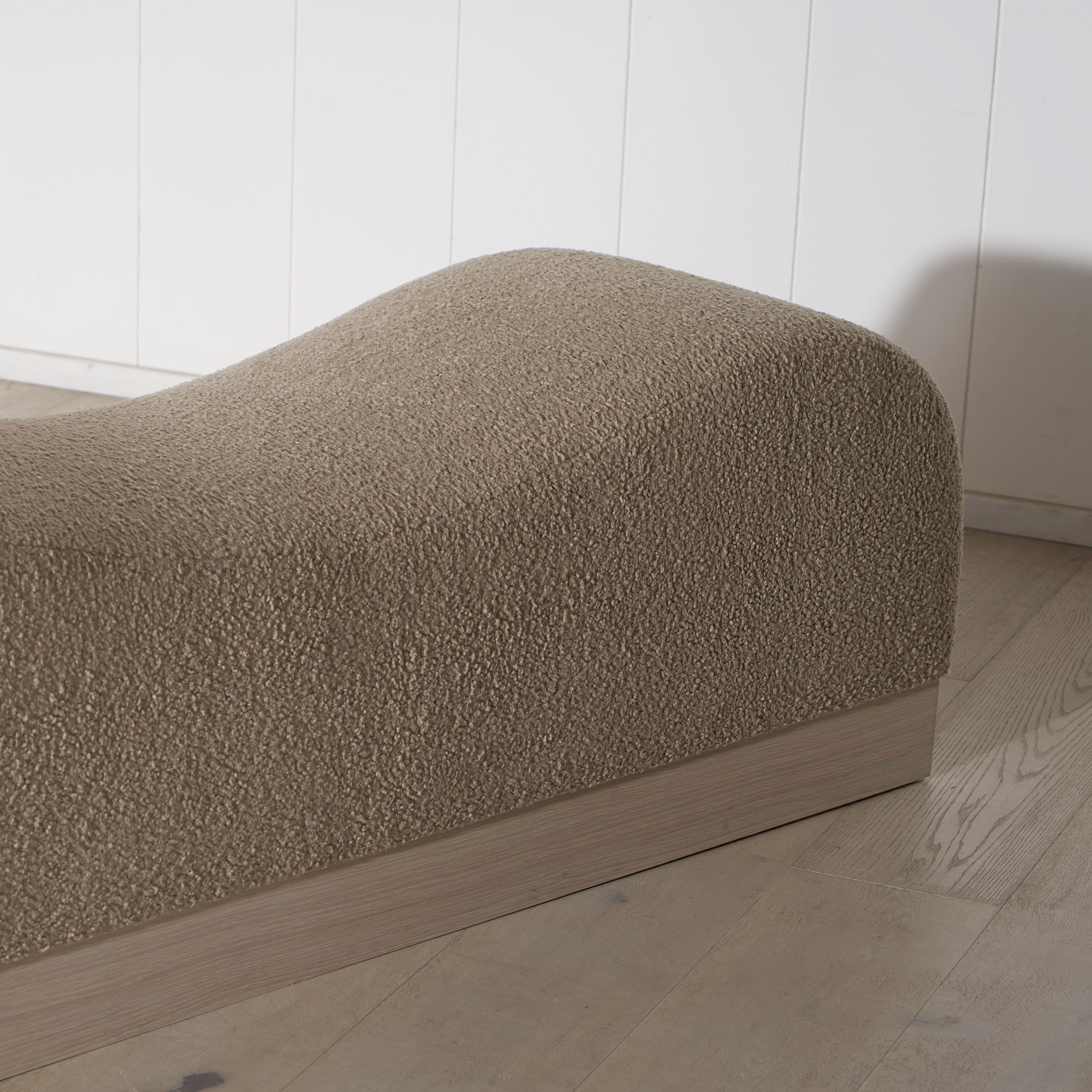 As Shown: 73"W x 20"D x 23"H | Style: Upholstered | Fabric: Sheepskin Toast | Finish: Shell