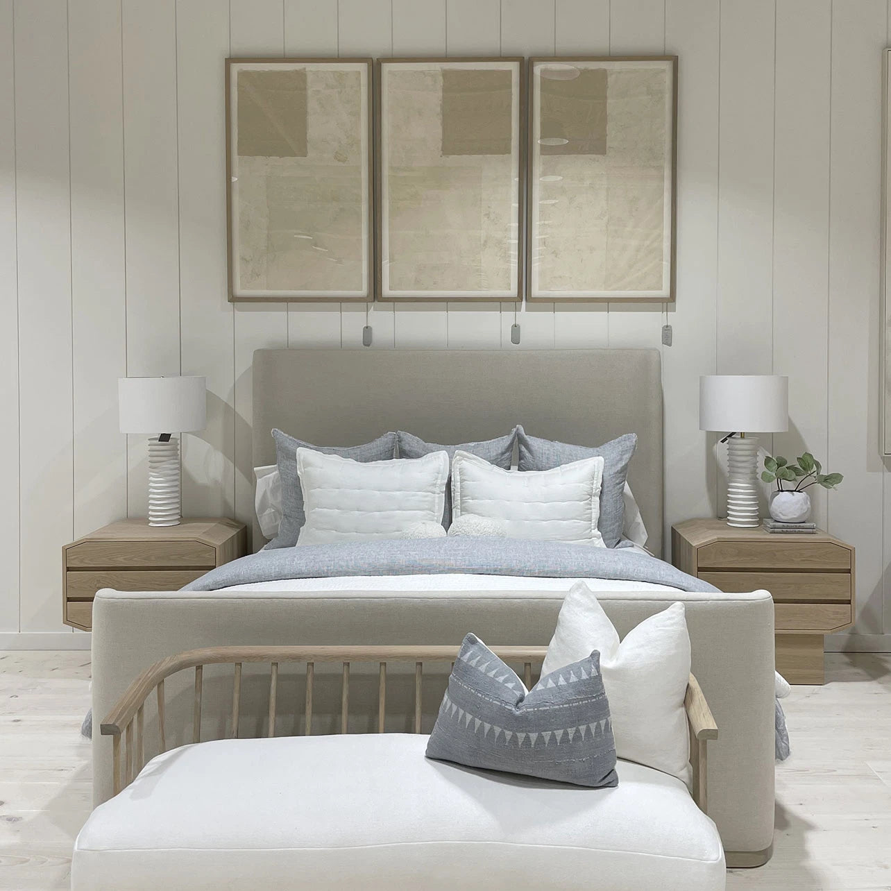 As Shown: in COM, oak base finished Mint White Natural.