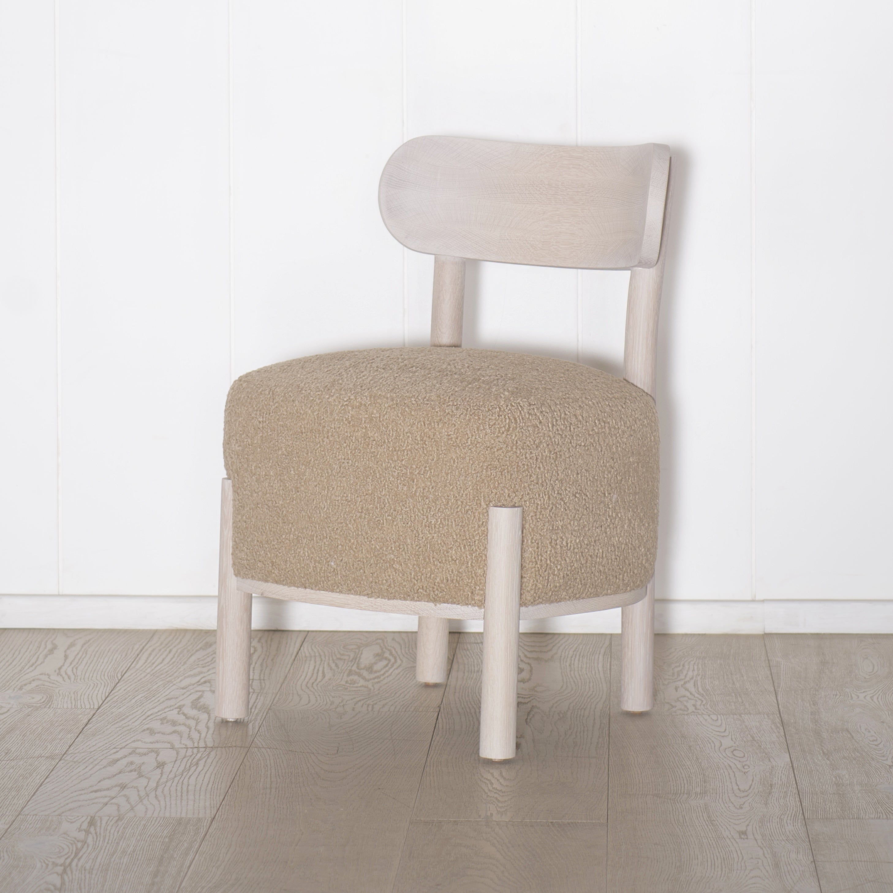 As Shown: in Sheepskin Toast. Oak finished in Nordic White Super White Double.