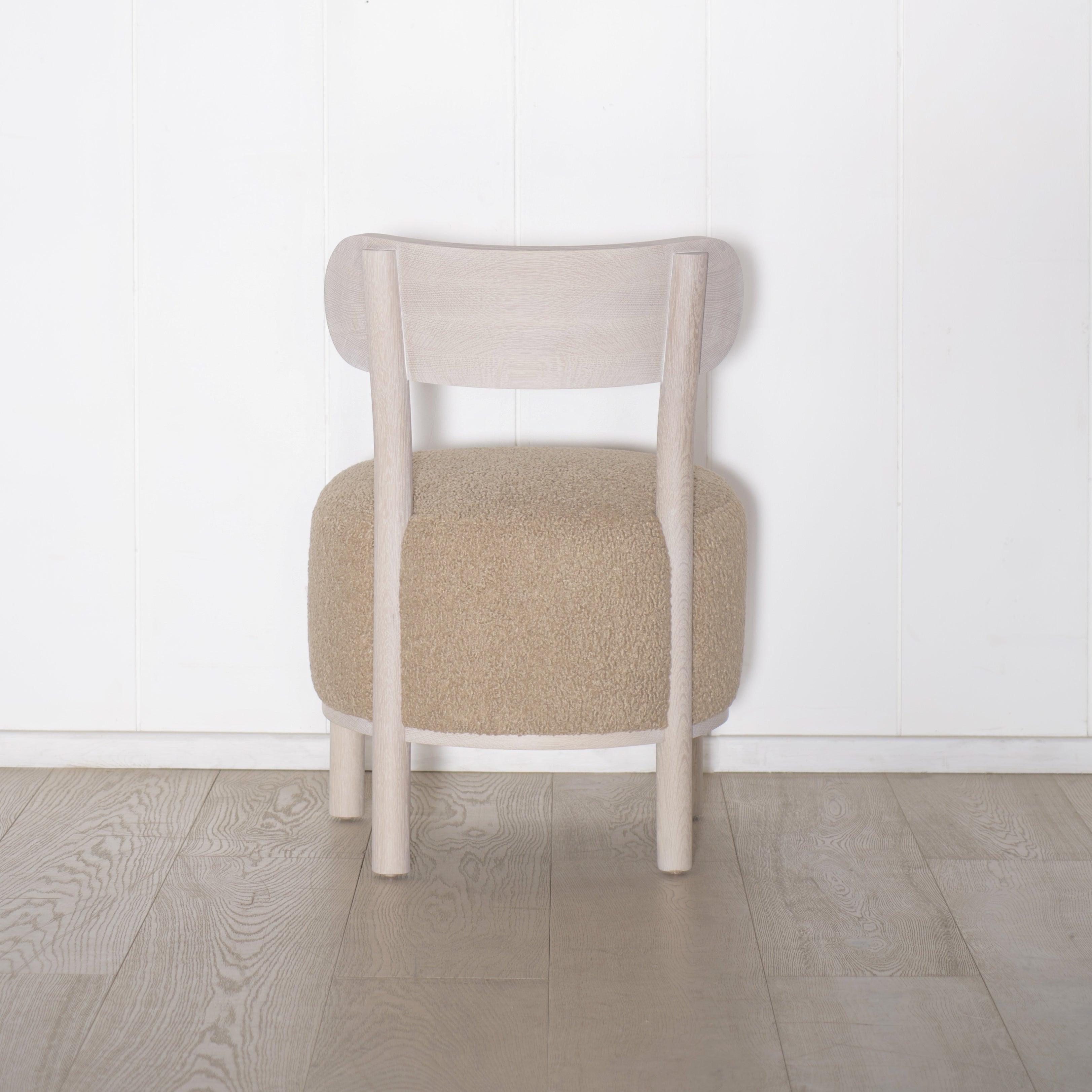 As Shown: in Sheepskin Toast. Oak finished in Nordic White Super White Double.