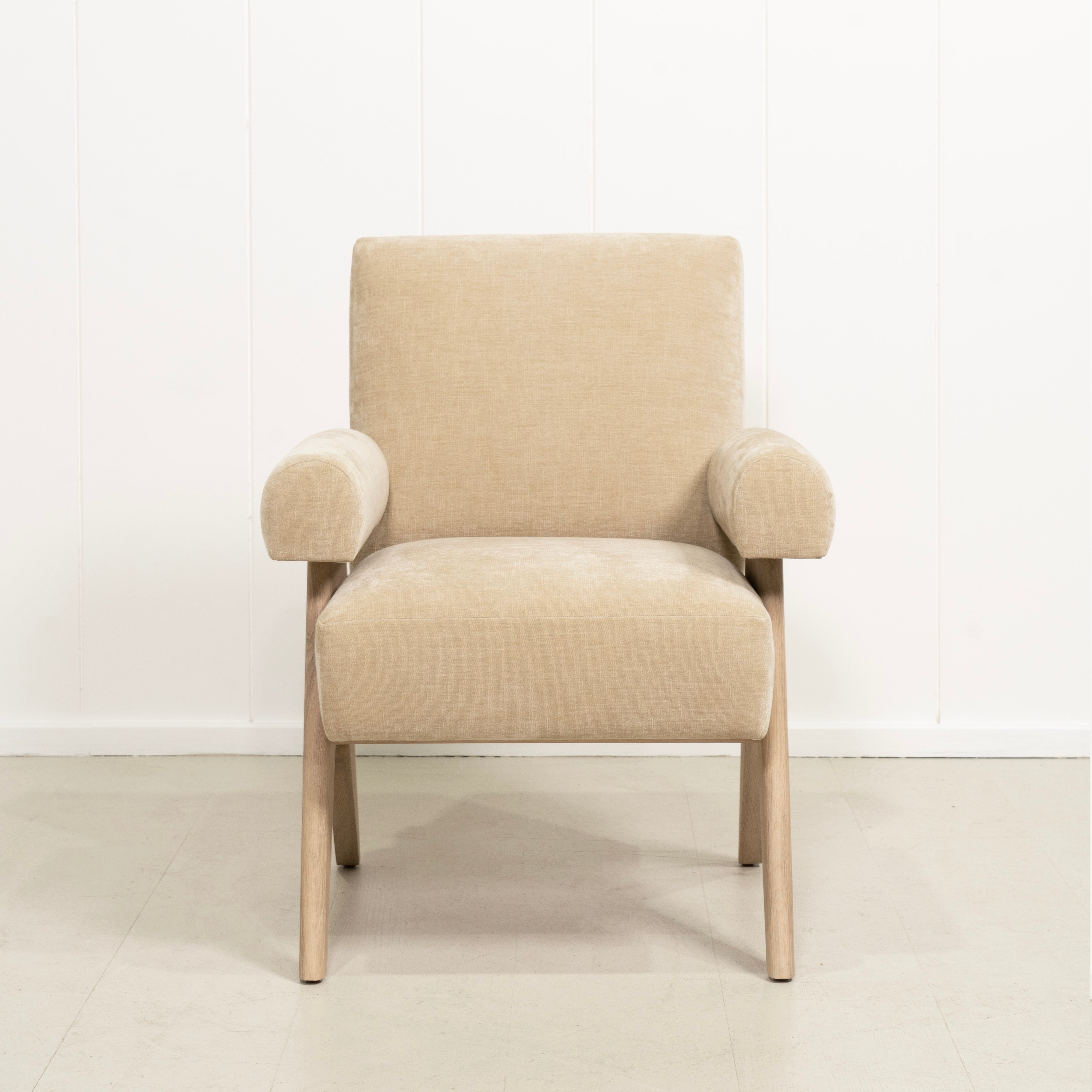 As Shown: in Canyon Sand, Oak finished in Mint White Natural.