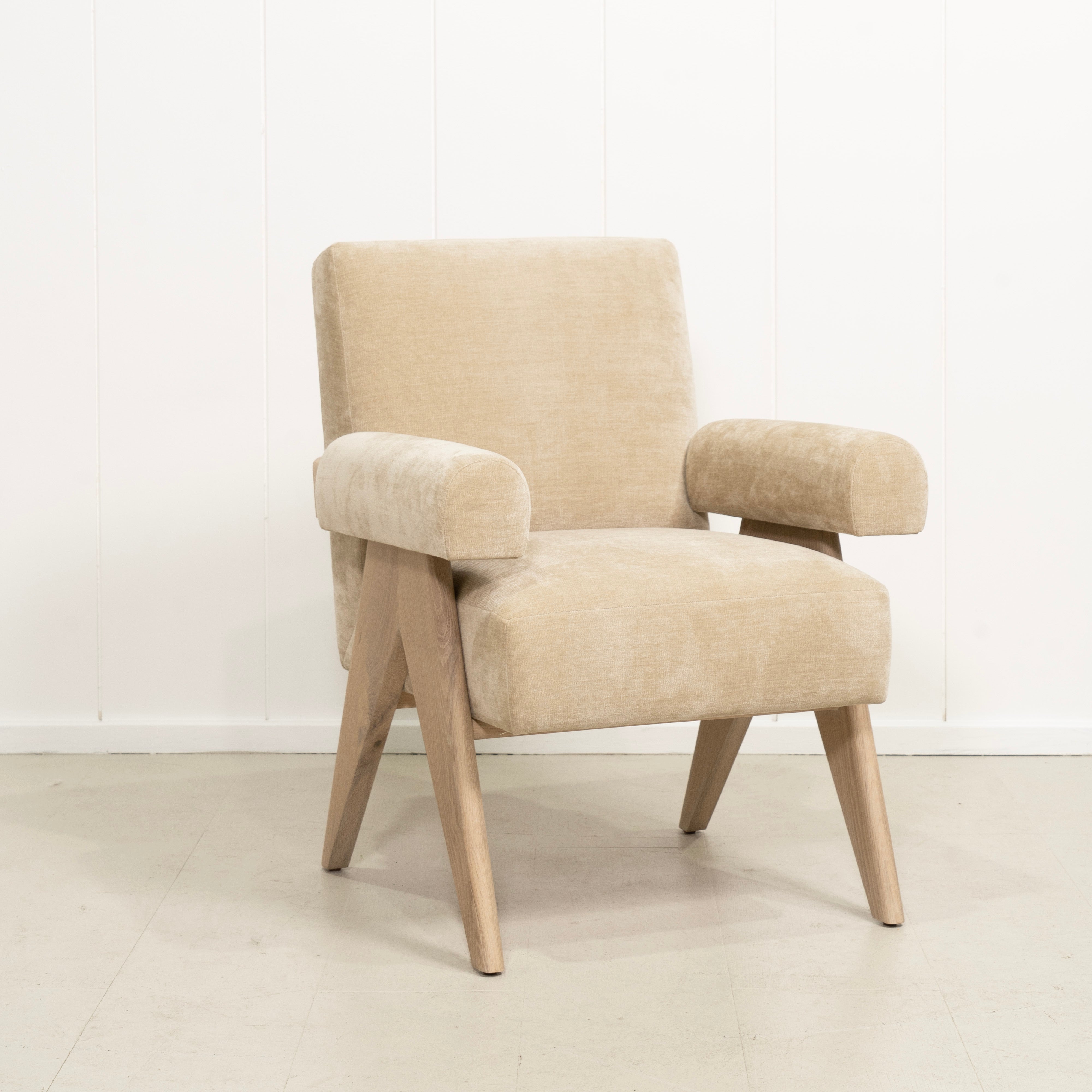 As Shown: in Canyon Sand, Oak finished in Mint White Natural.