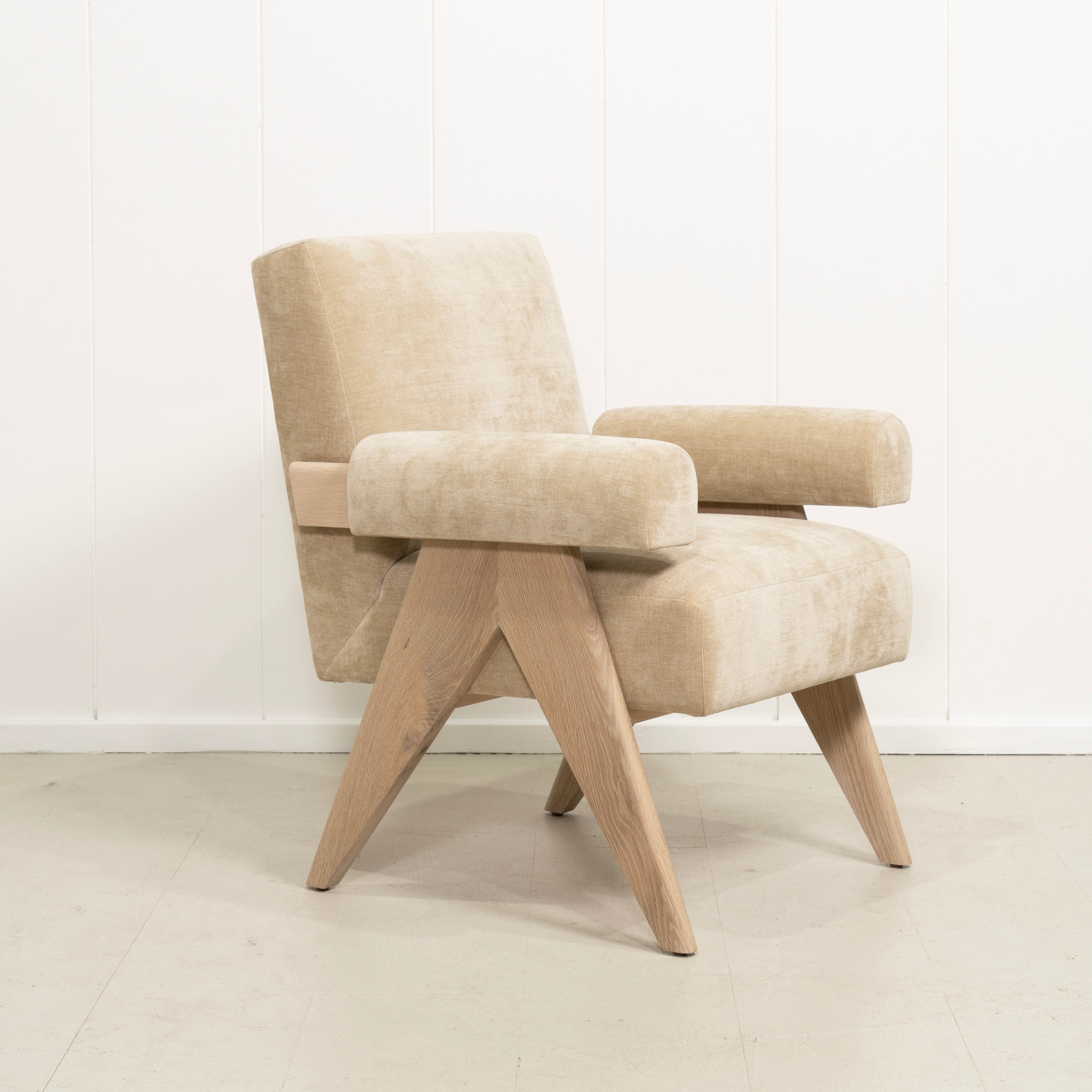 As Shown: in Canyon Sand, Oak finished in Mint White Natural.